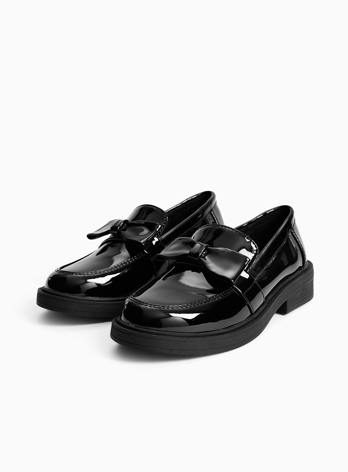 Black PU Patent Bow Detail Loafers 