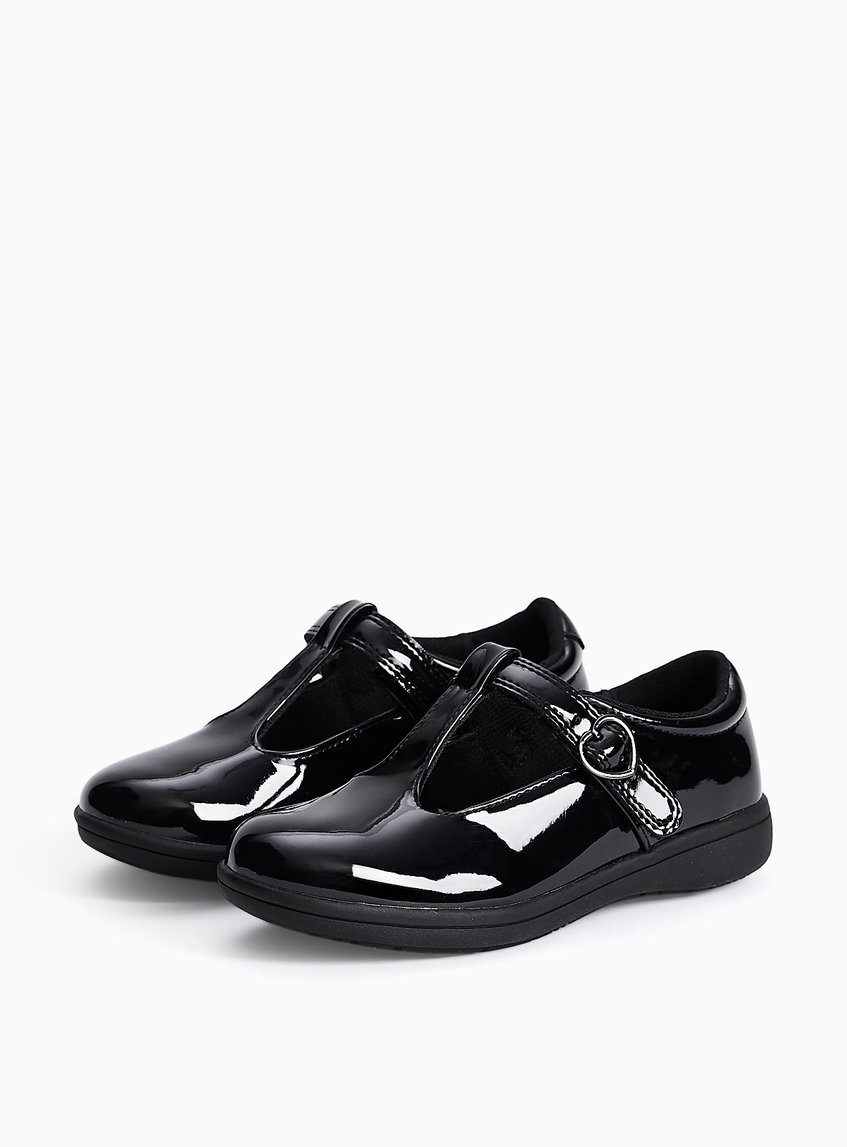 Black Patent PU Slim Sole T-Bar School Shoes 