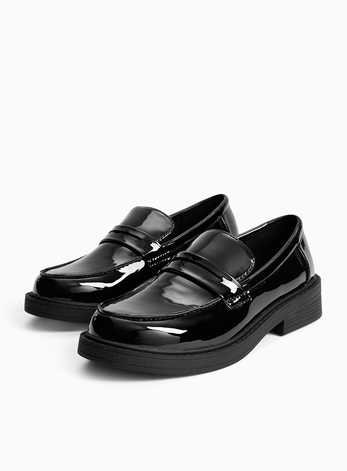 Black PU Patent School Loafers 