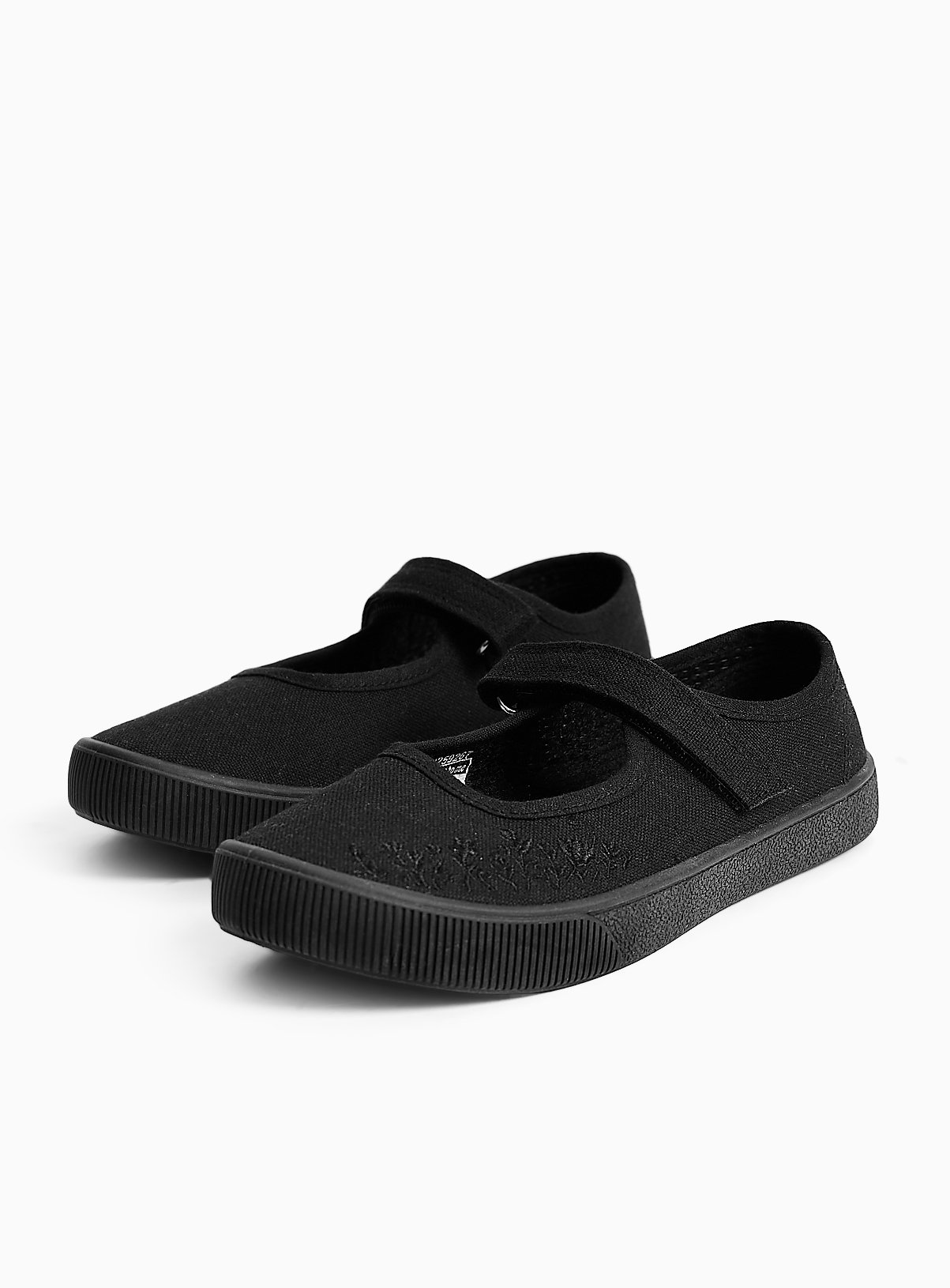 Black Floral Detail Mary Jane School Plimsoles 