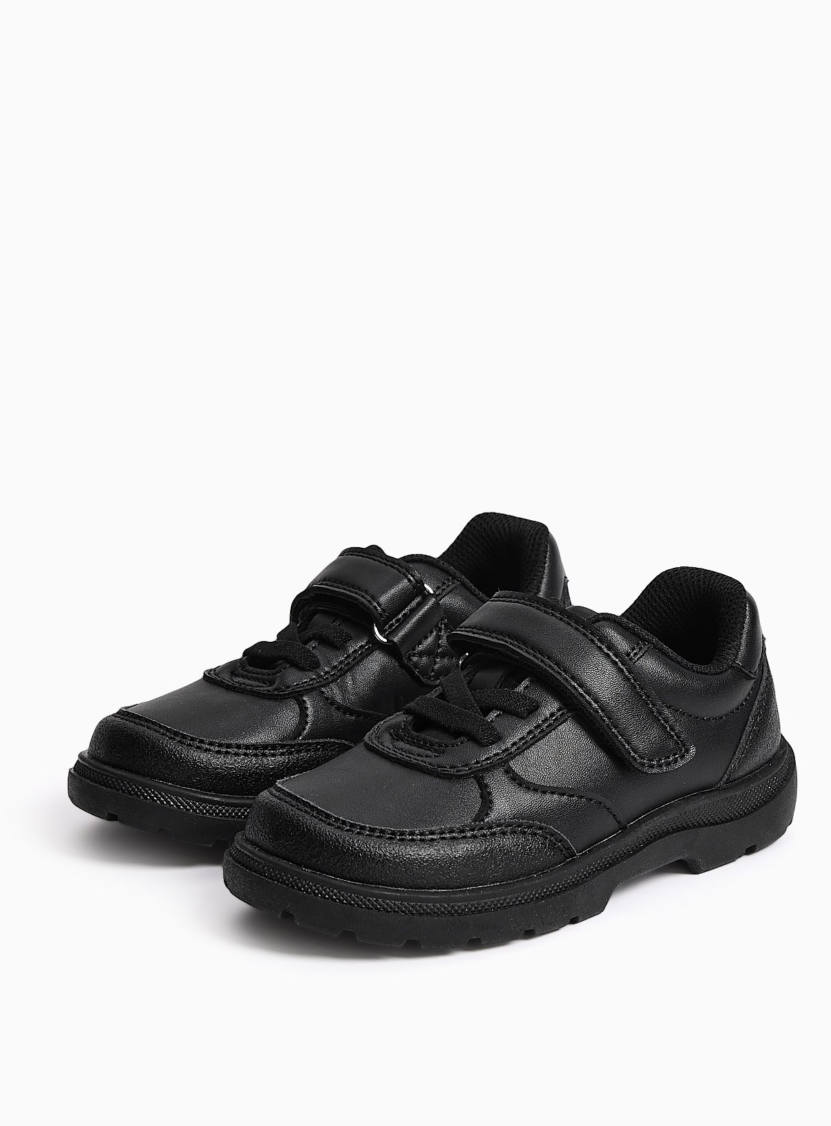 Black Faux Leather Elastic Lace School Shoes 