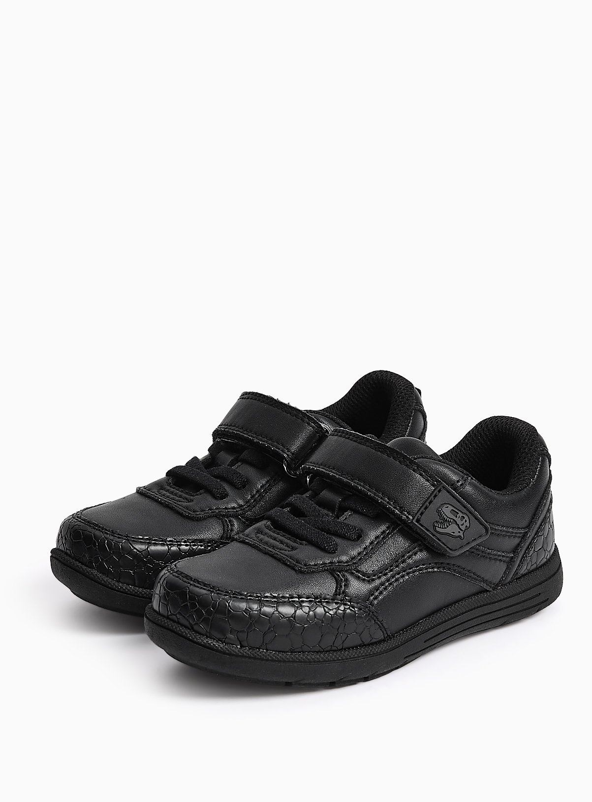 Black PU Dino Motif School Trainers 