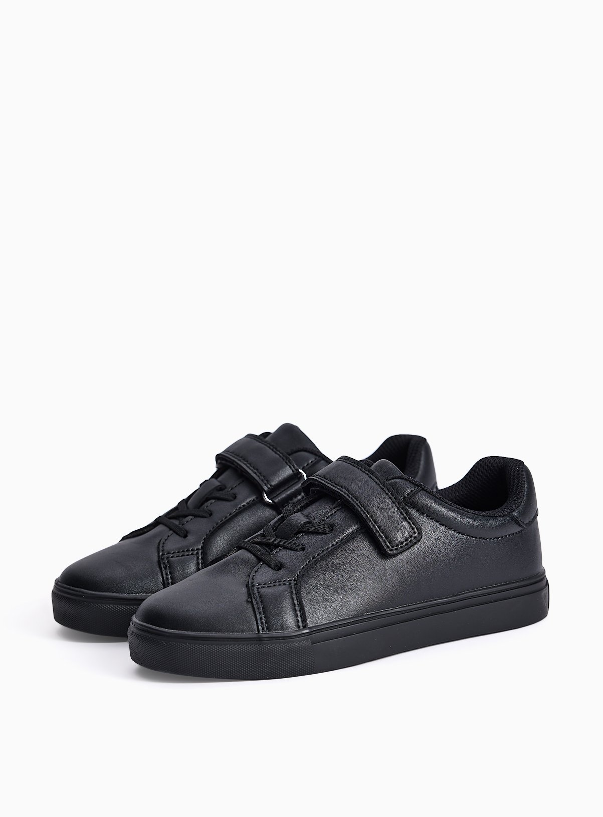Black Faux Leather Cupsole Trainers 