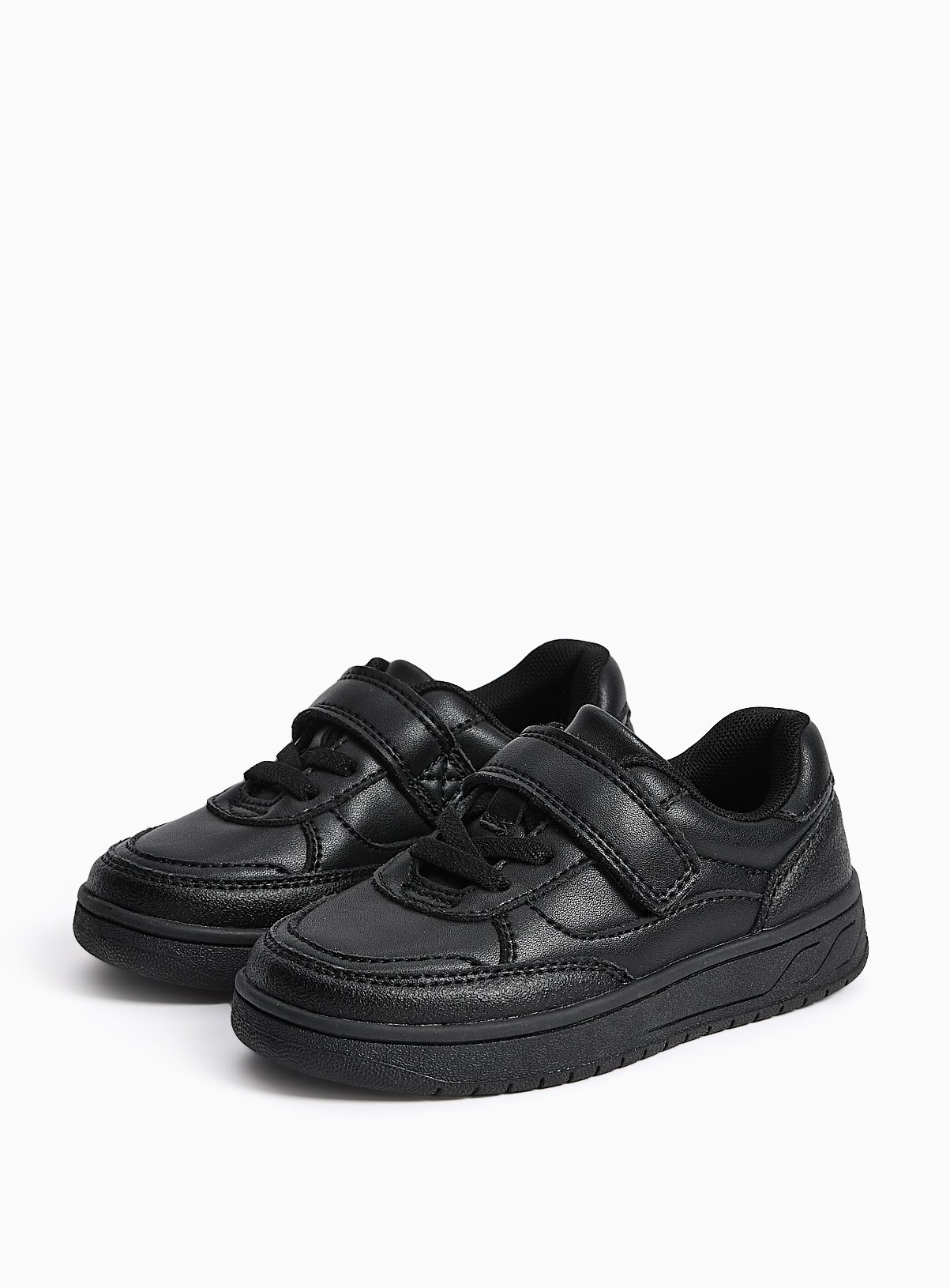 Black Coated Leather Trainers 