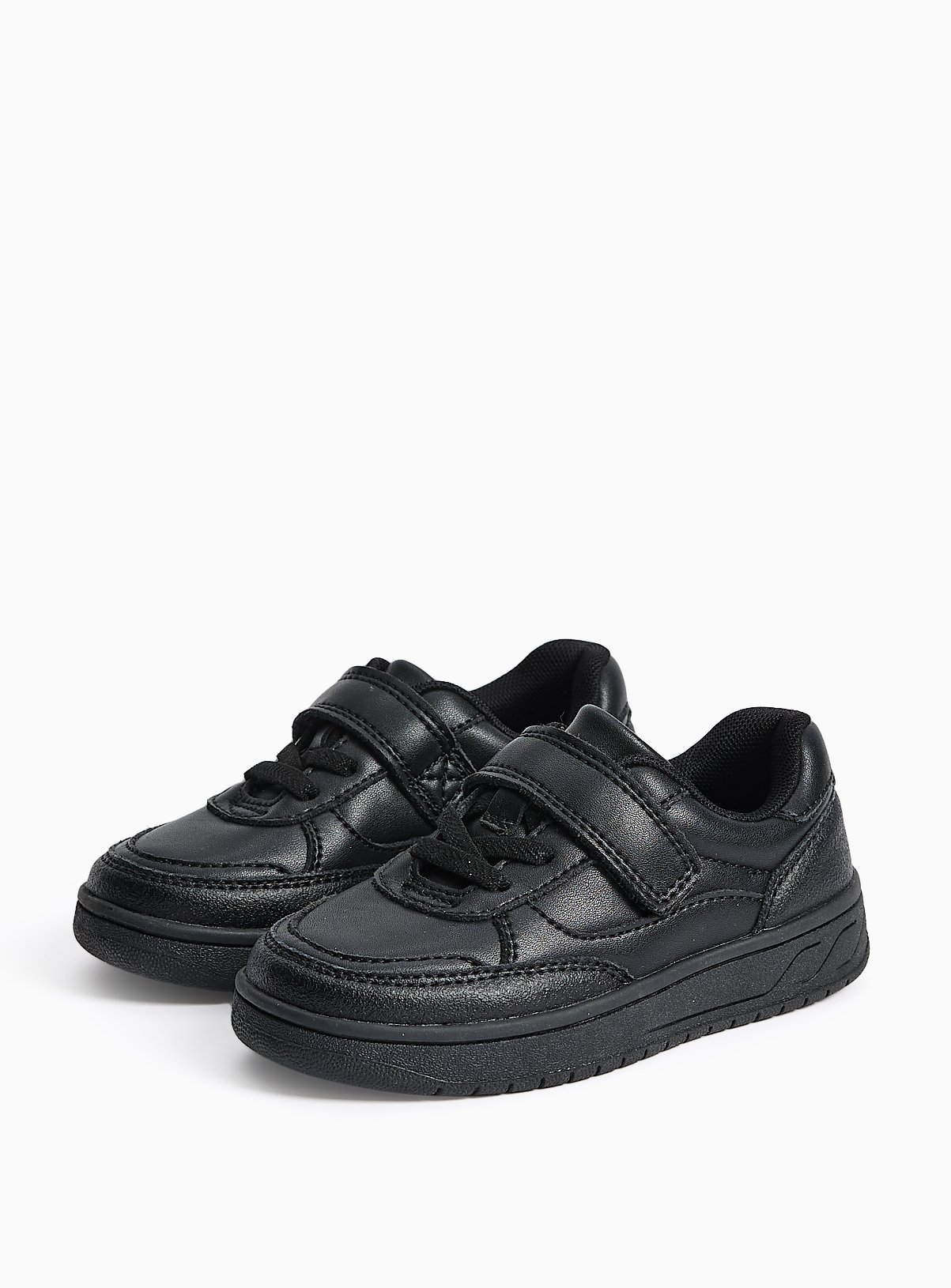 Black Coated Leather Dual Fit Trainers 