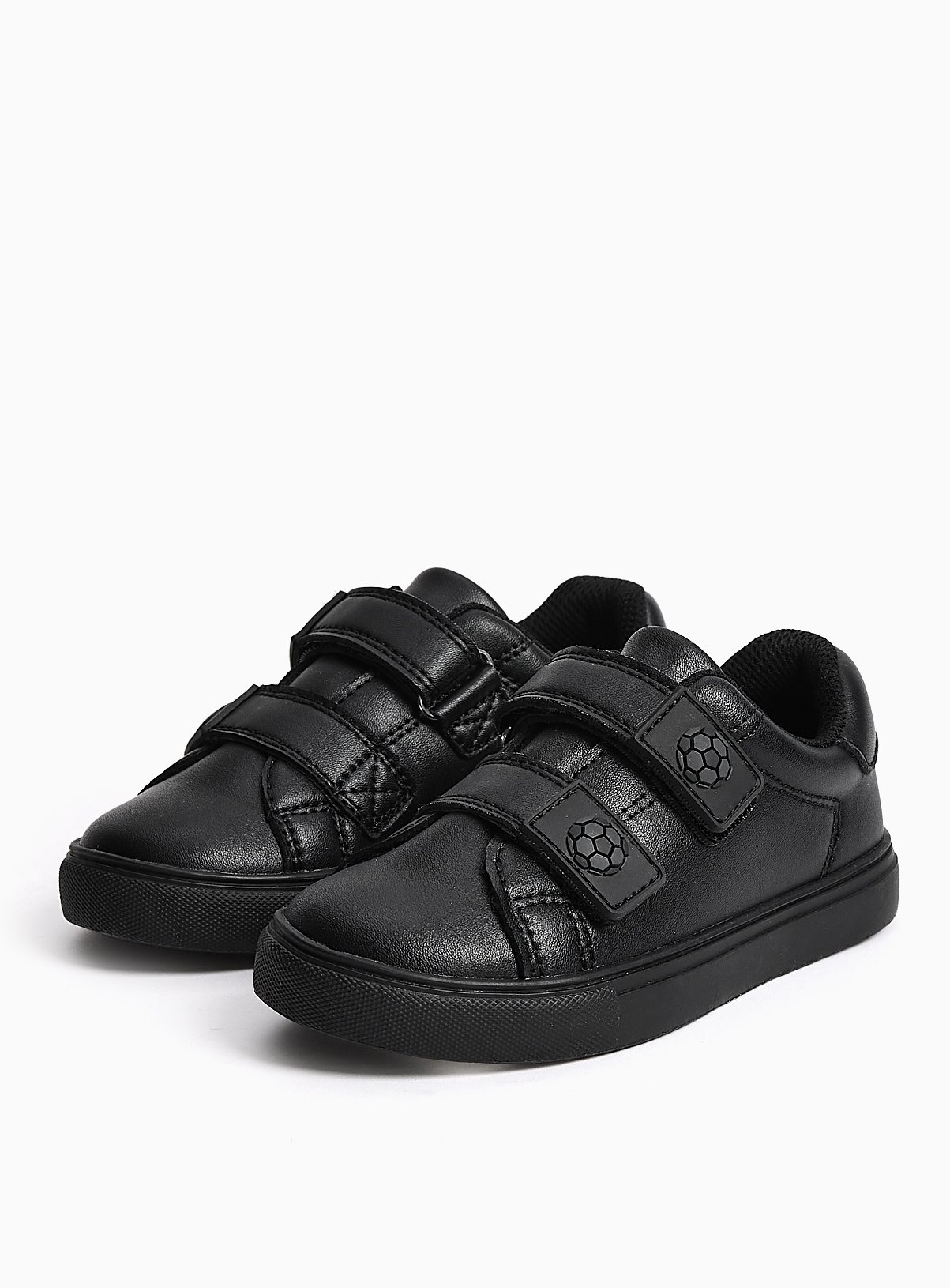 Black Football Detail Faux Leather Cupsole School Trainers 