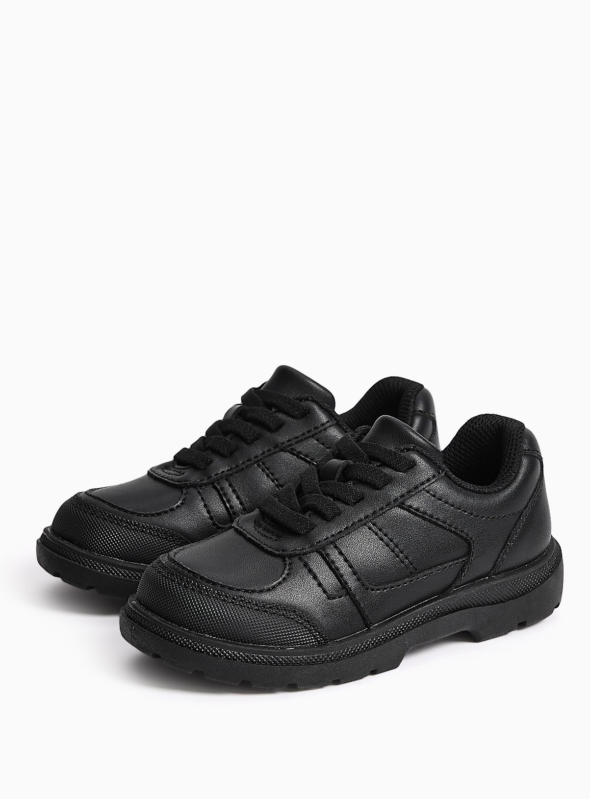 Black Leather Elastic Lace School Shoes 