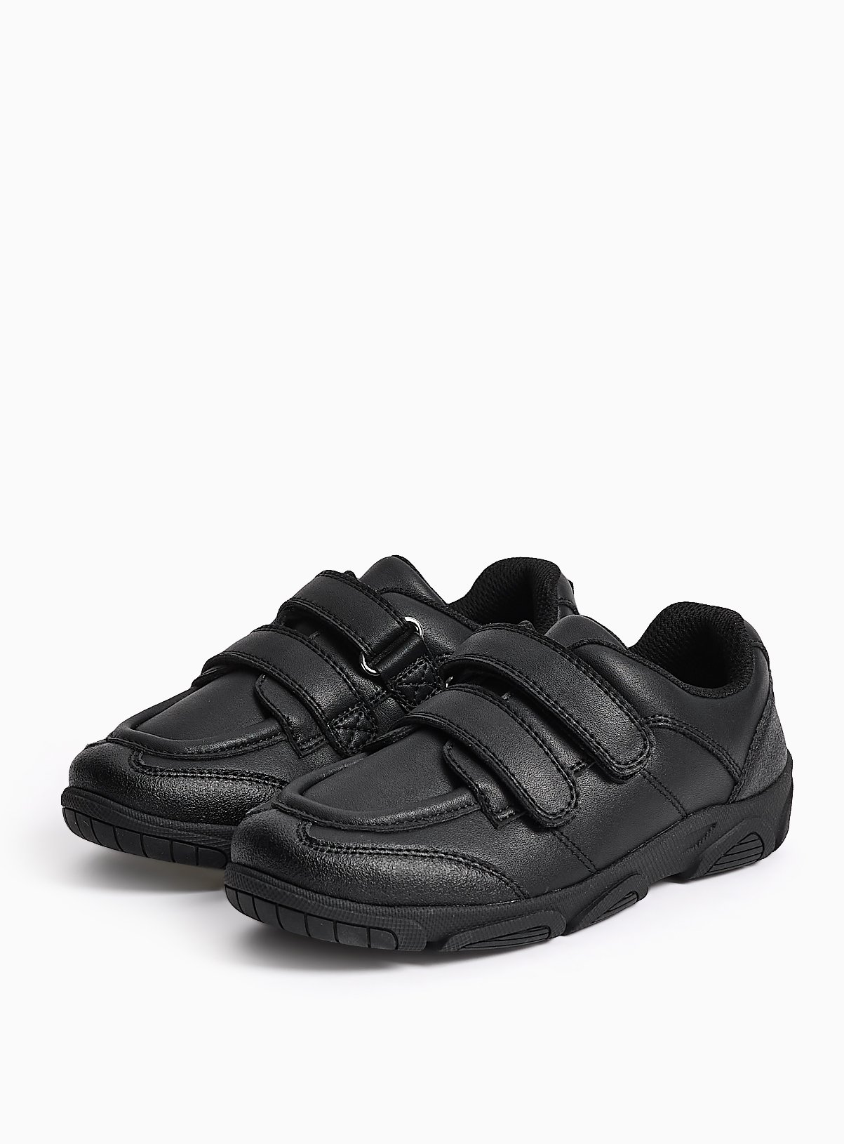 Black Coated Leather Twin Strap School Shoes 