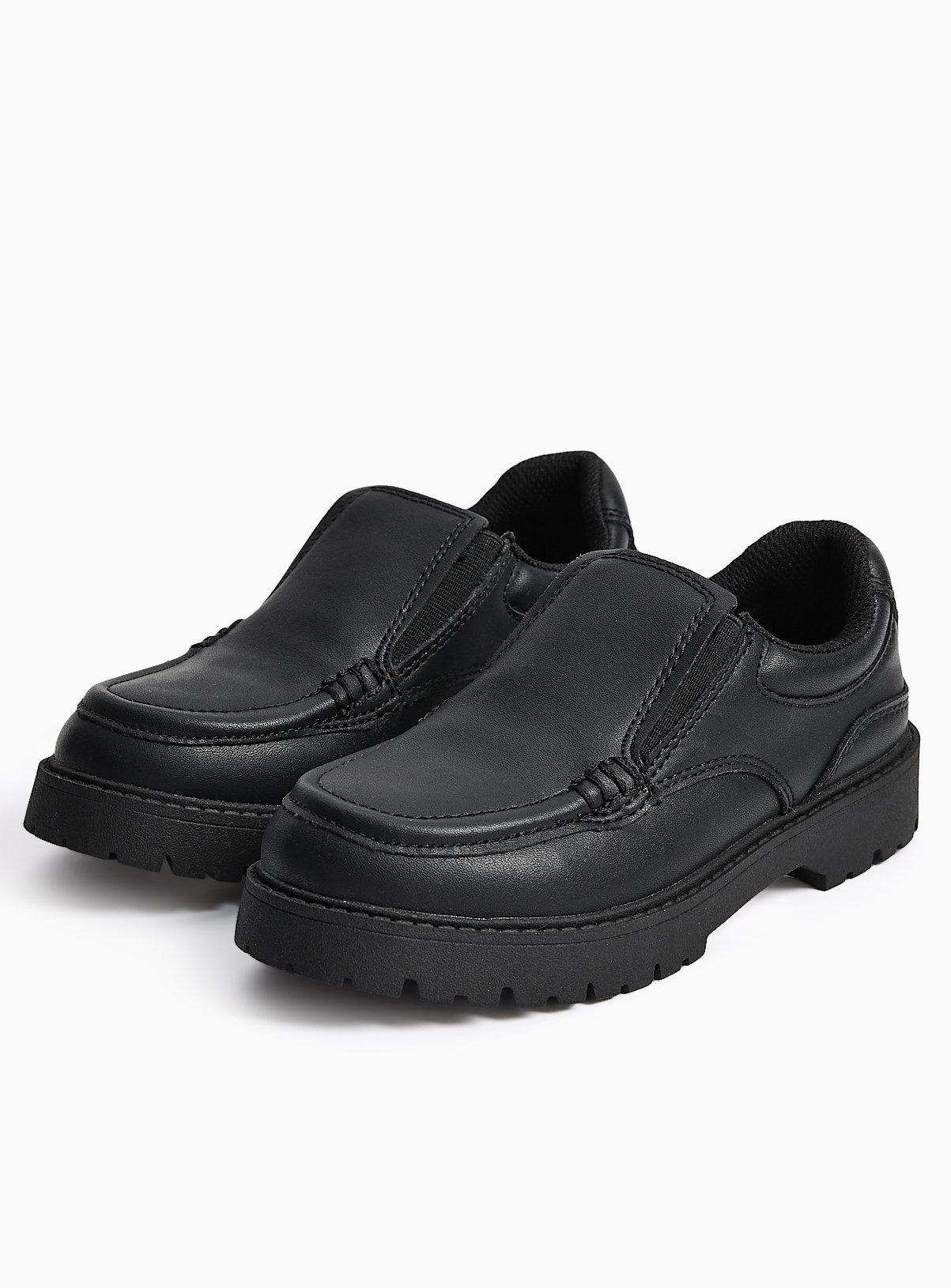 Black Coated Leather Chunky School Loafers 