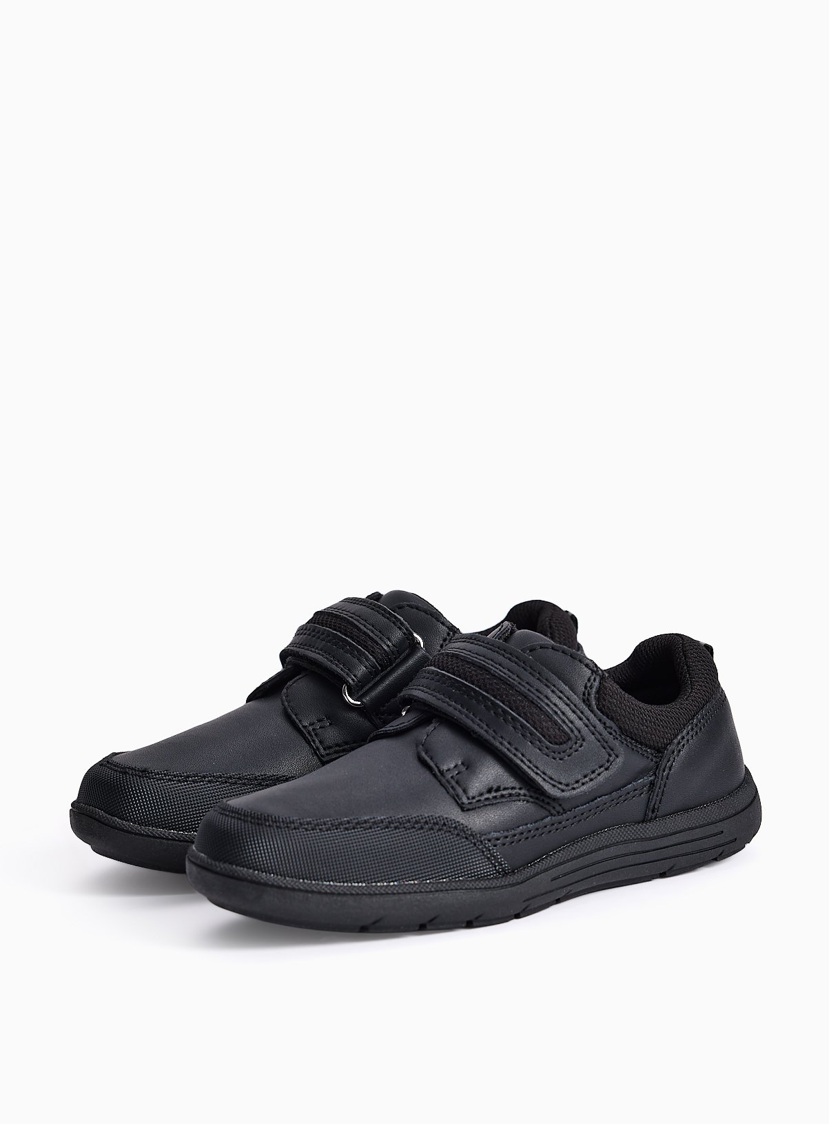 Black Coated Leather Single Strap School Shoes 