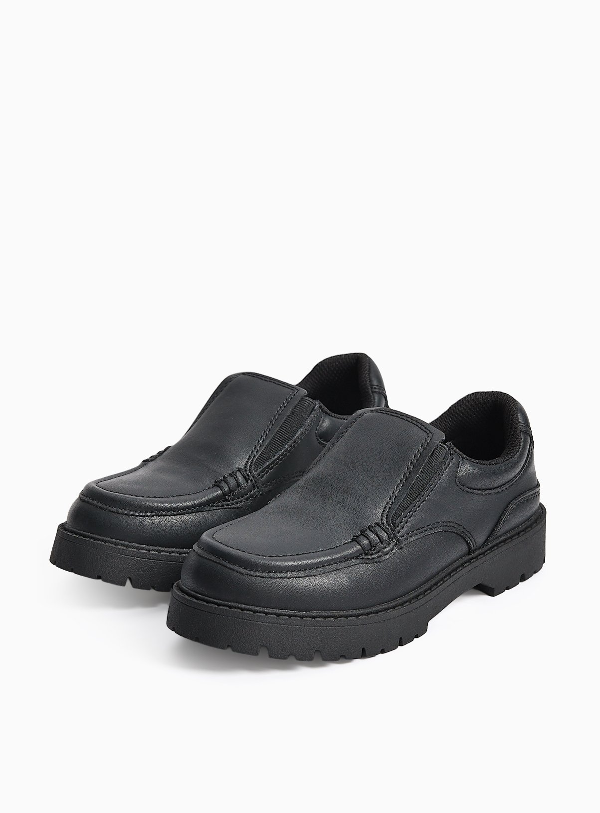 Black Coated Leather Dual Fit Chunky School Loafers 