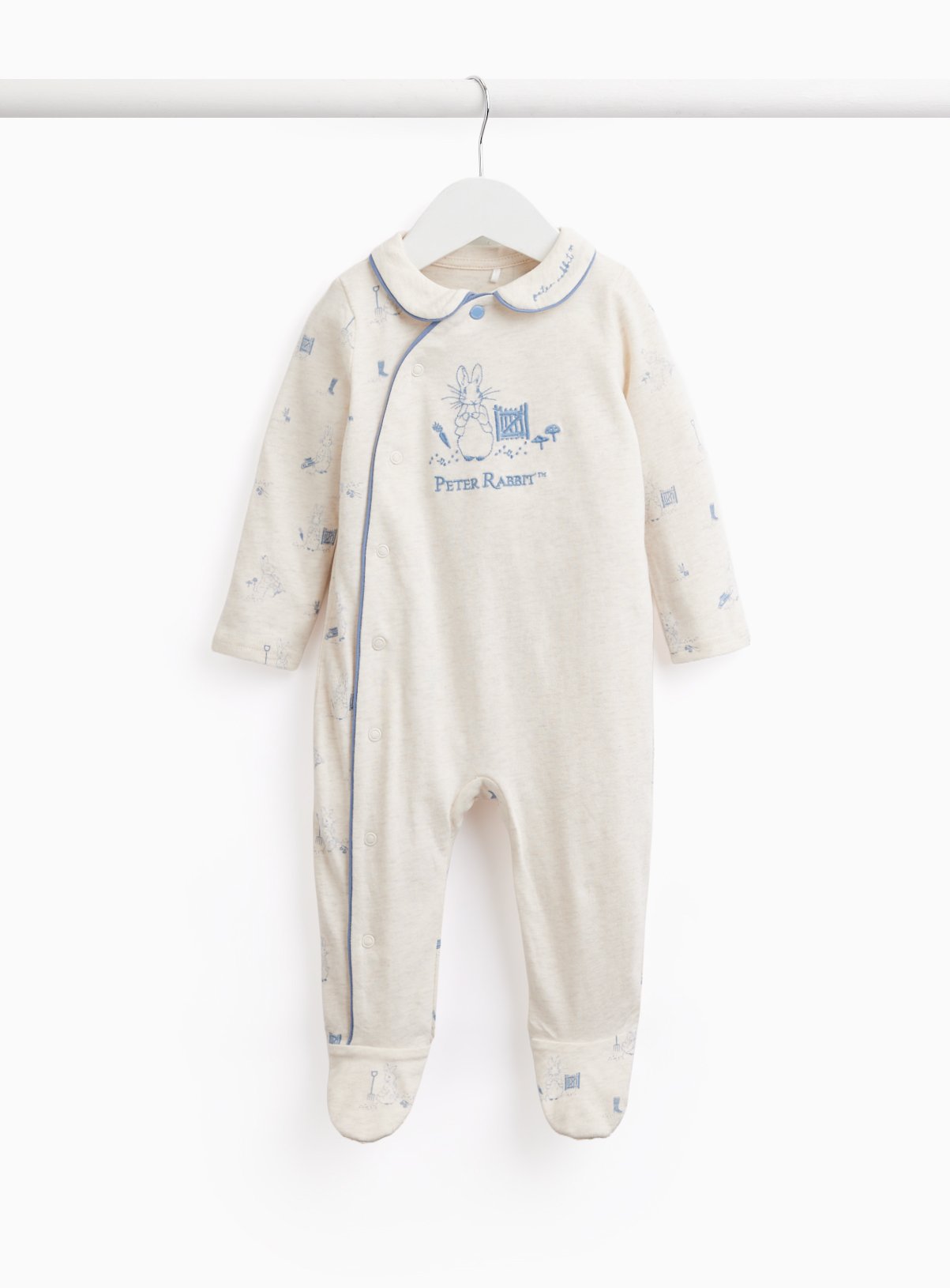 Oatmeal Peter Rabbit Print Collared Sleepsuit 9-12 months