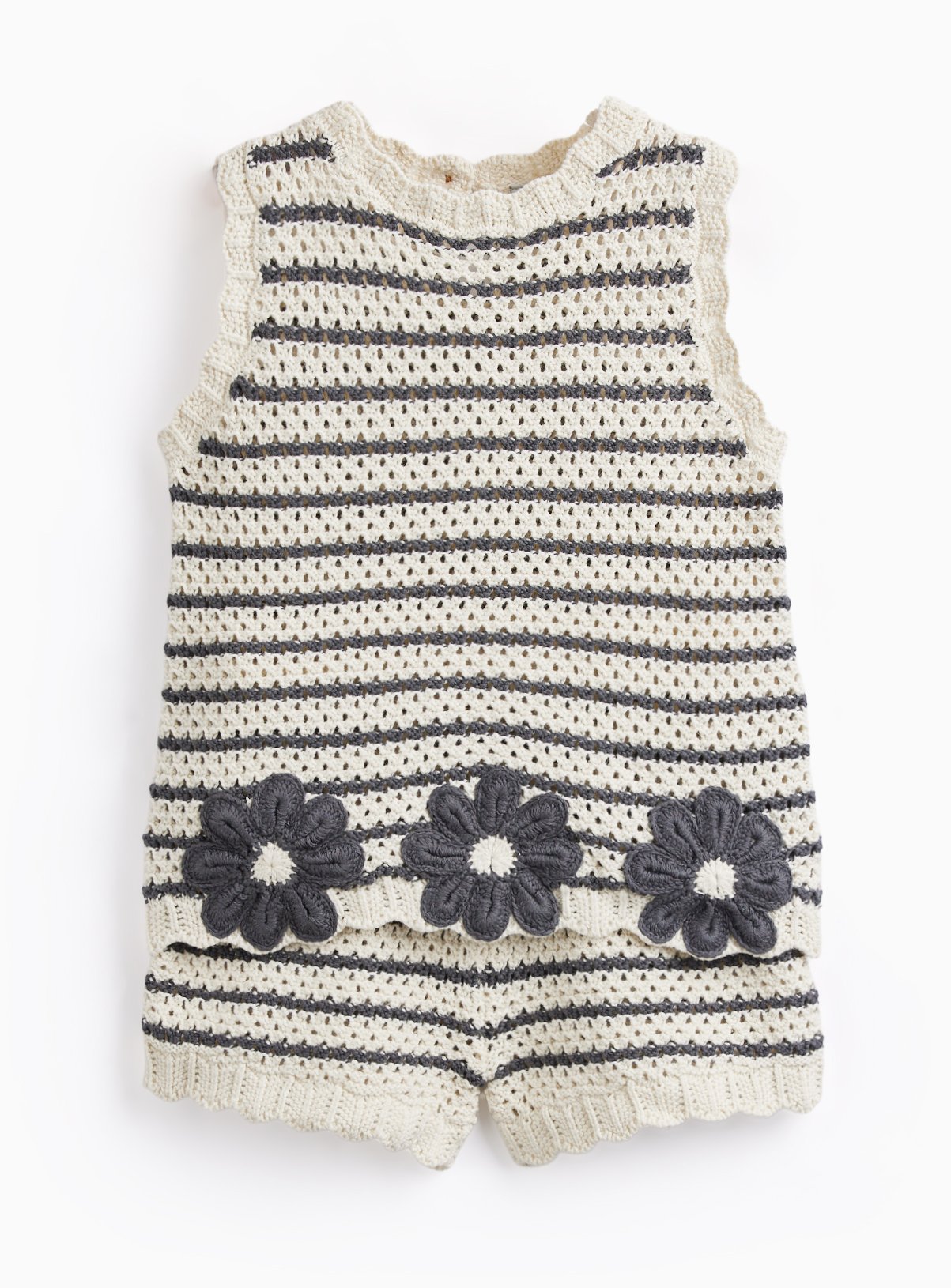 White Stripe Floral Print Top & Shorts Set 