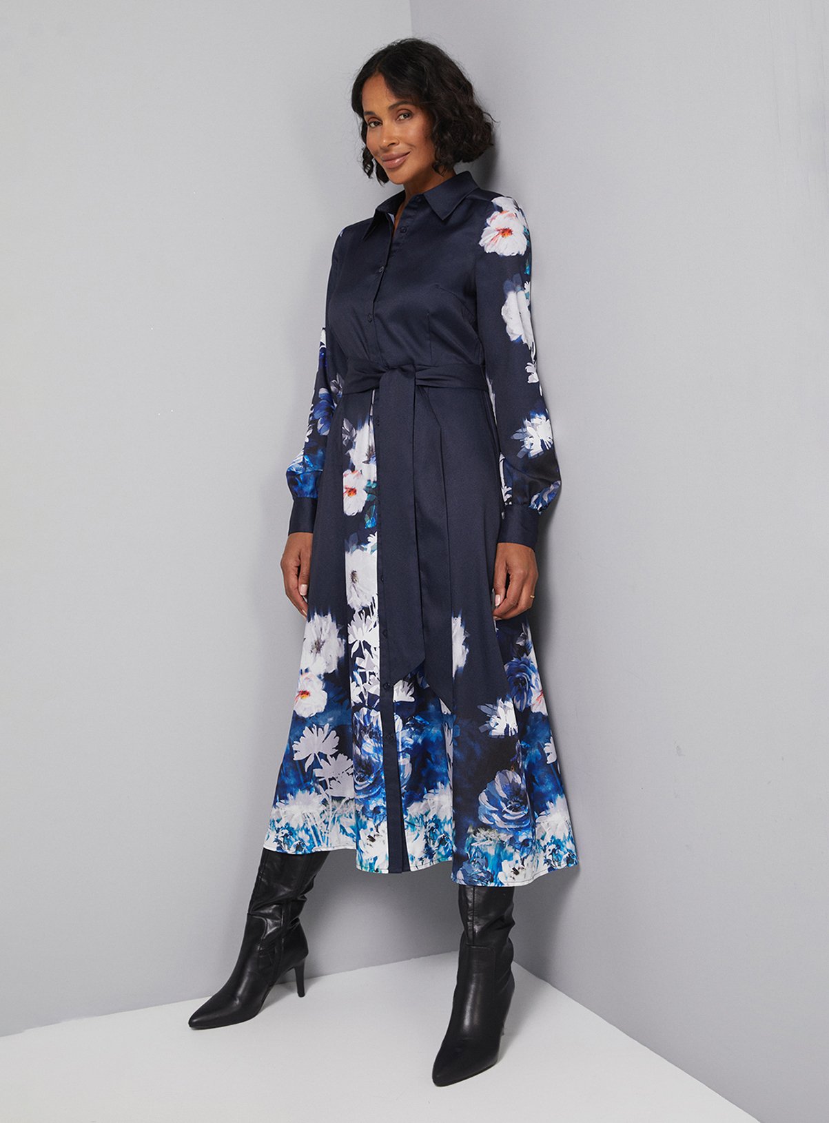 WALLIS Floral Tie Back Midi Shirt Dress