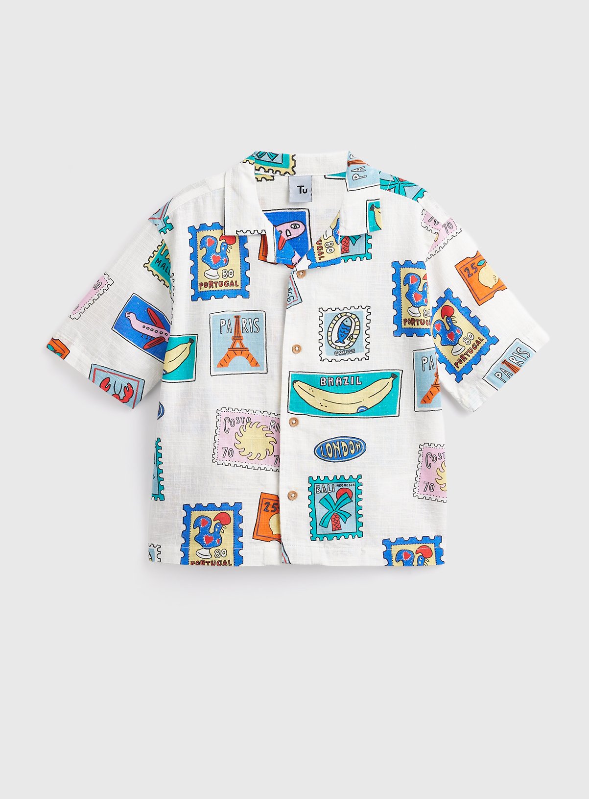 White Holiday Stamp Print Revere Shirt 