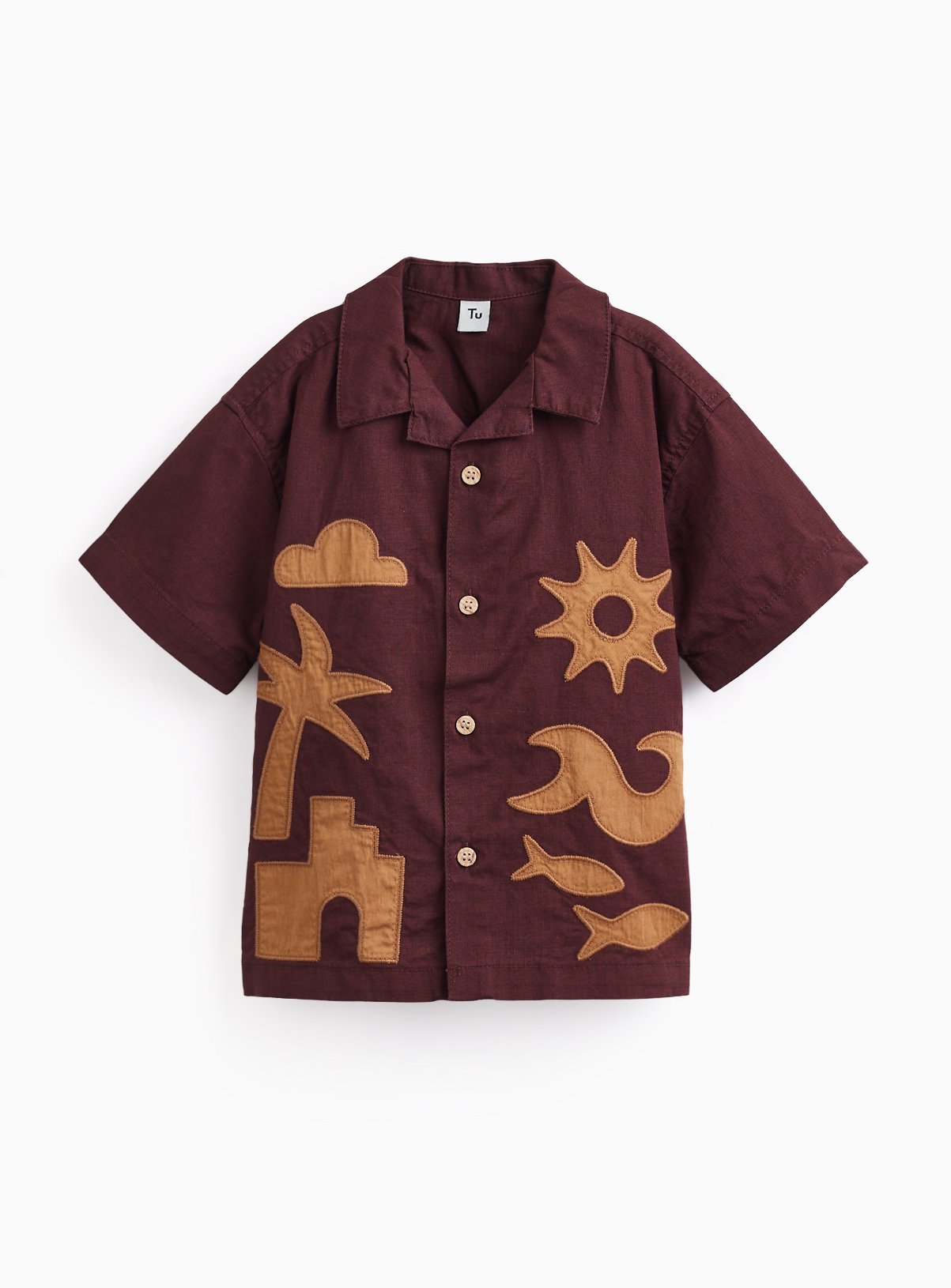Burgundy Beach Applique Detail Revere Shirt 
