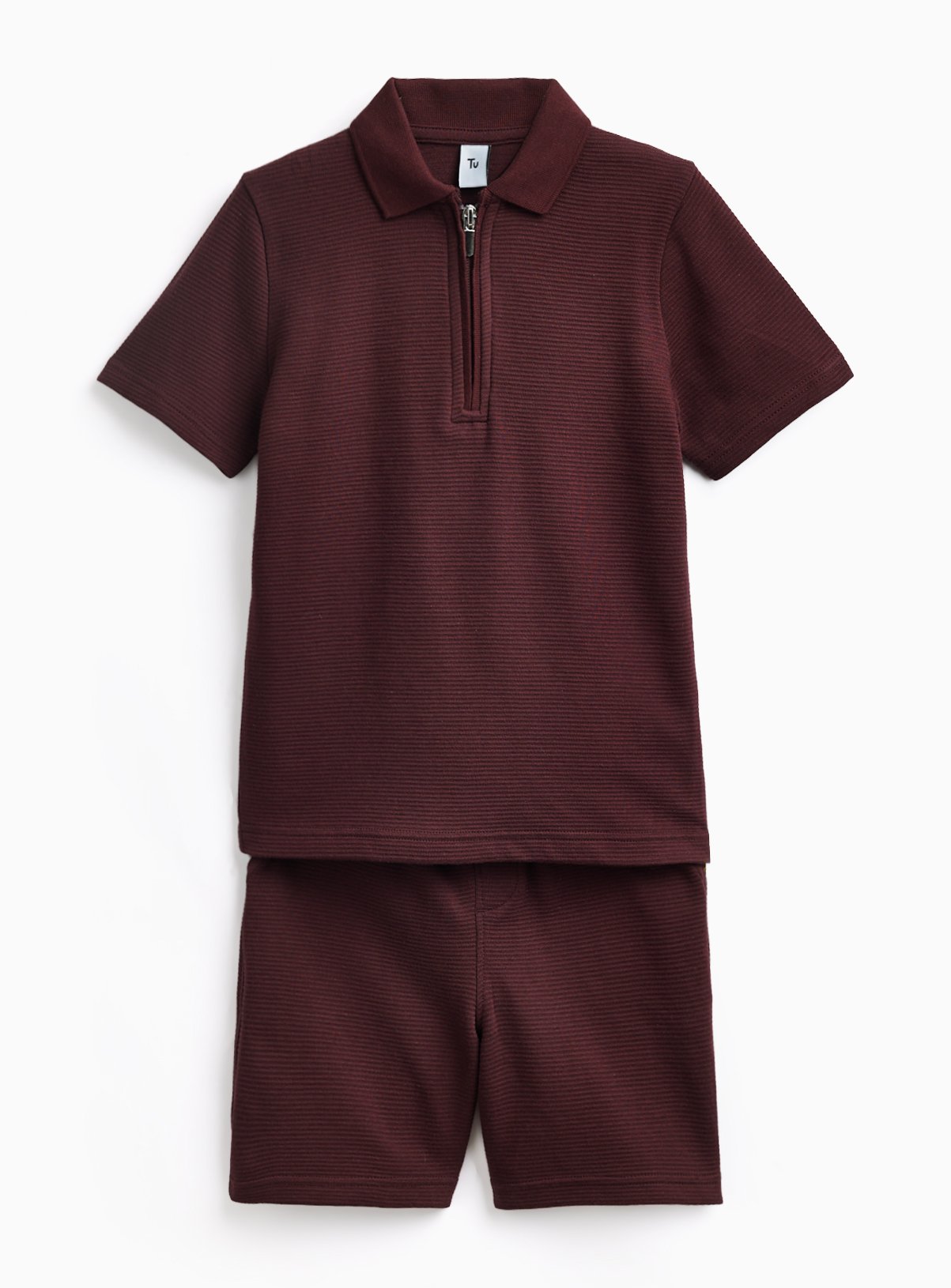 Burgundy Textured Polo & Shorts Set 11 years