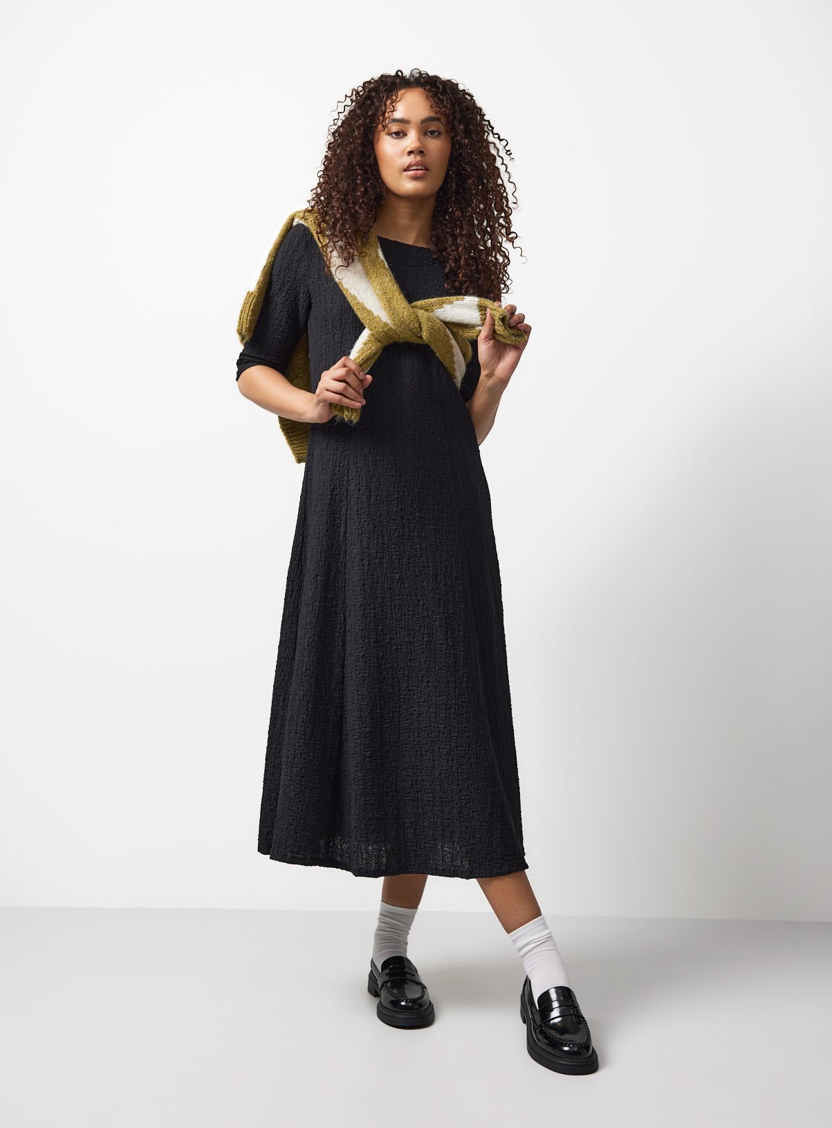 Black Textured Smock Dress 12