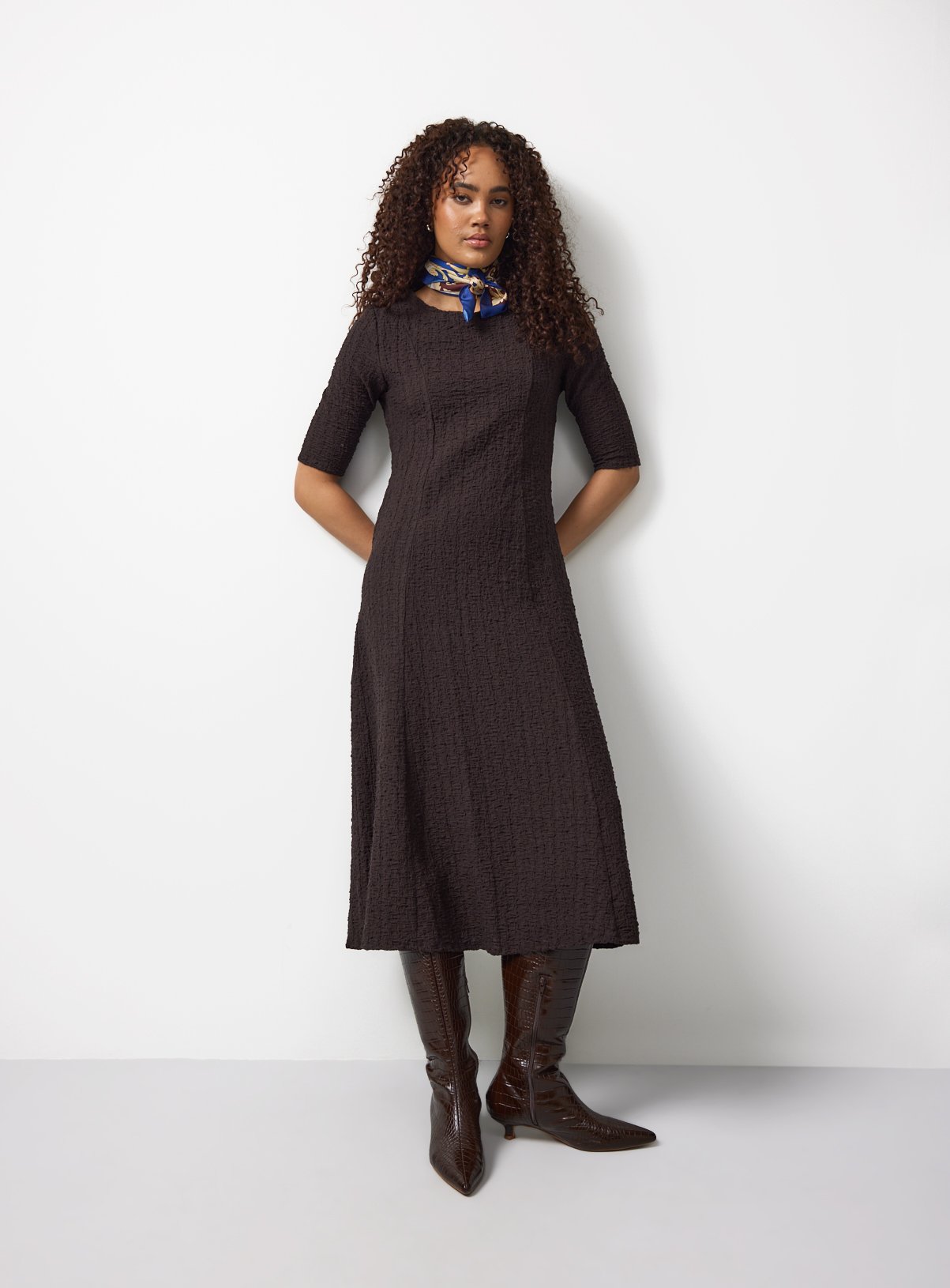 Brown Textured Smock Dress 22