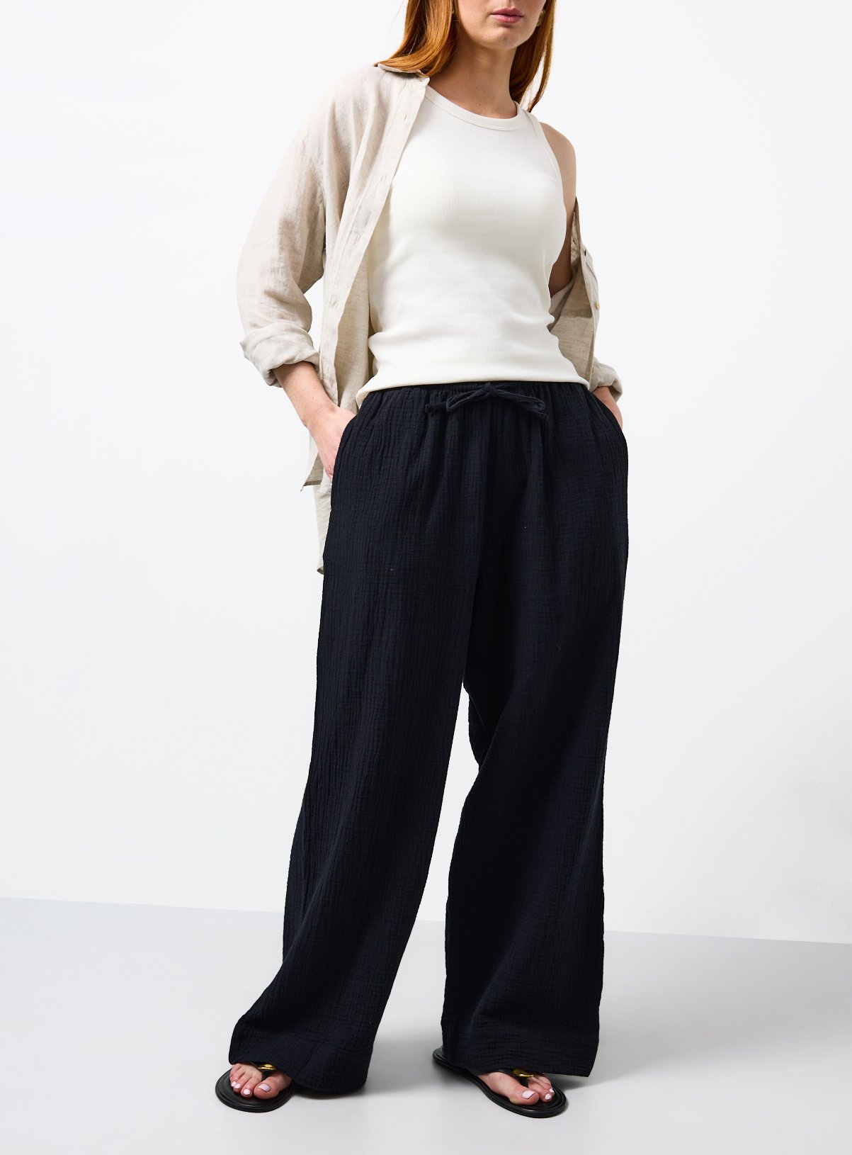 Black Double Cloth Wide Leg Trousers 8