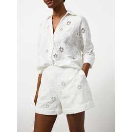 White Lace Broderie Detail Tailored Shorts