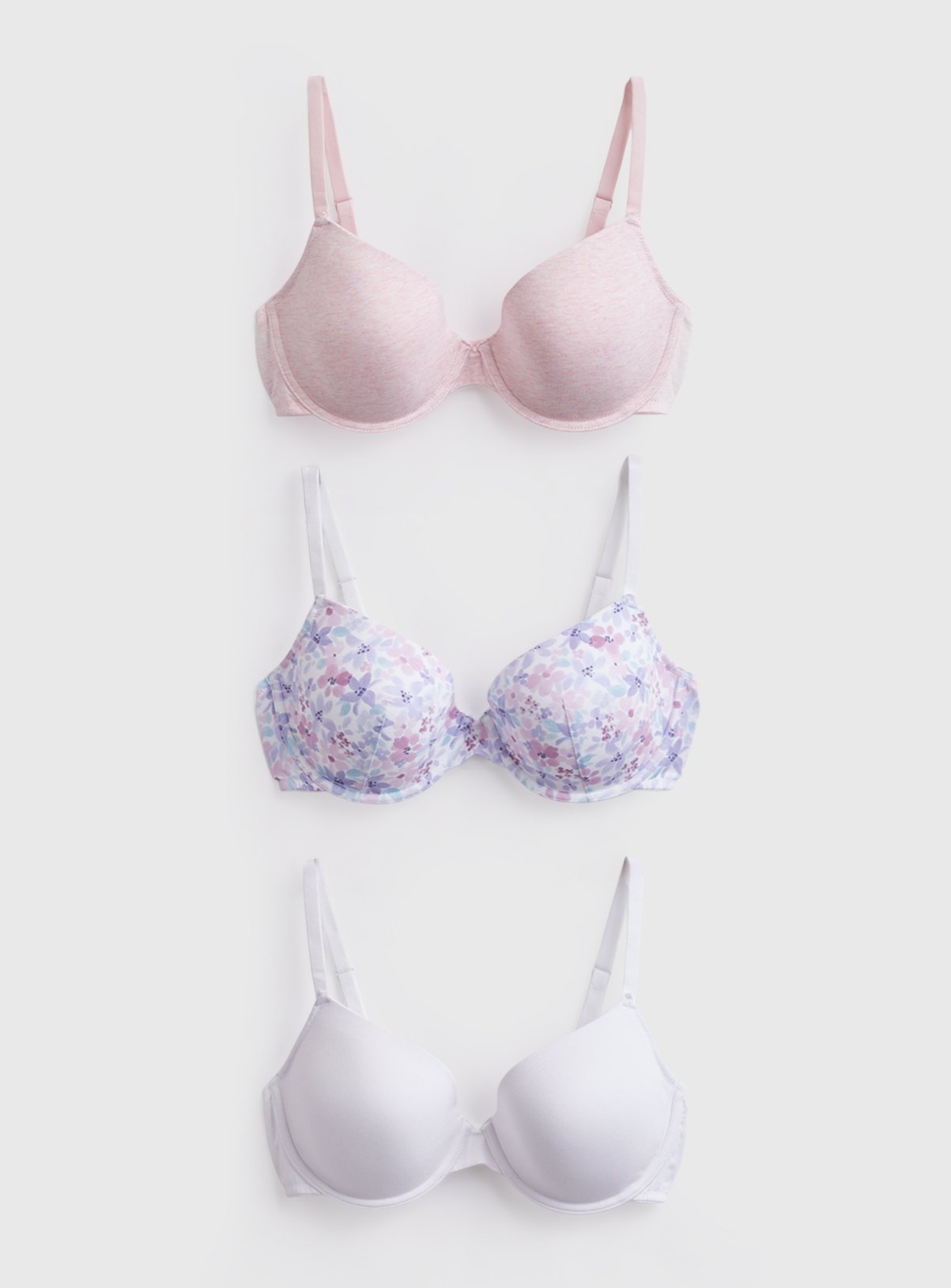 Plain & Floral Print Full Cup Bras 3 Pack 