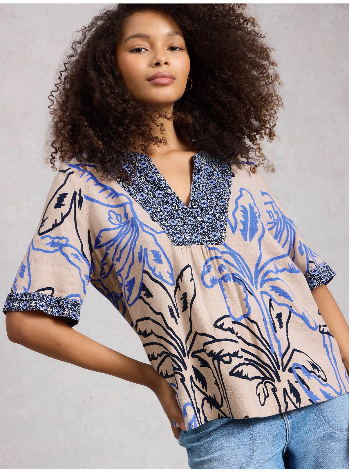 WHITE STUFF Ash Linen Blend Top