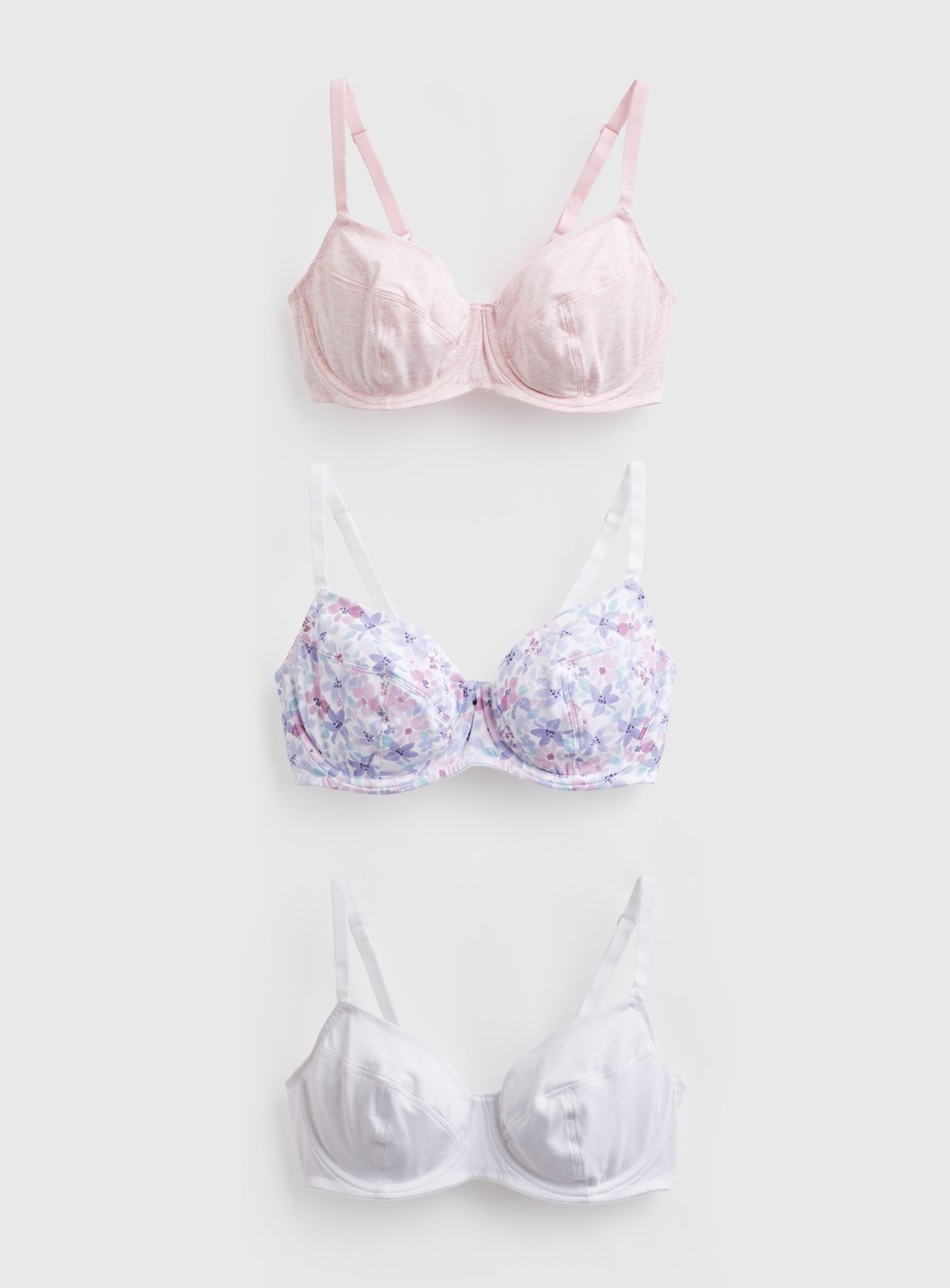 DD+ Plain & Floral Print Full Cup Underwired Bras 3 Pack 