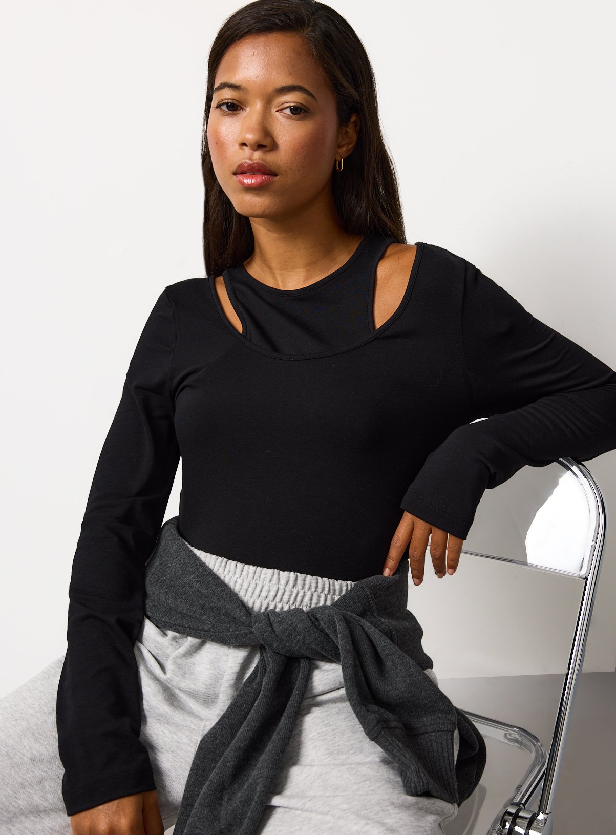 Black Double Layered Long Sleeve Top 8