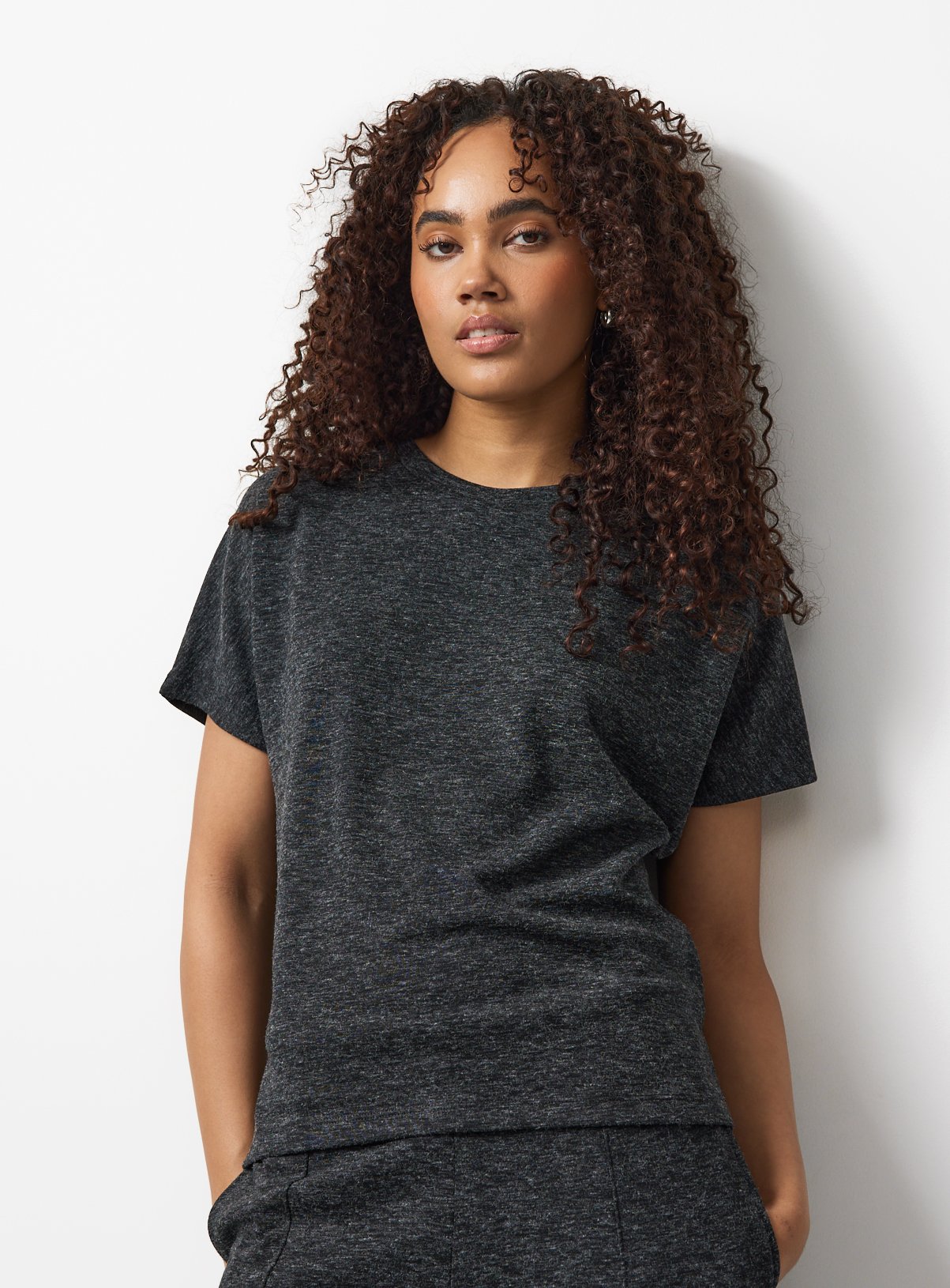Charcoal Short Sleeve Co-ord Top 