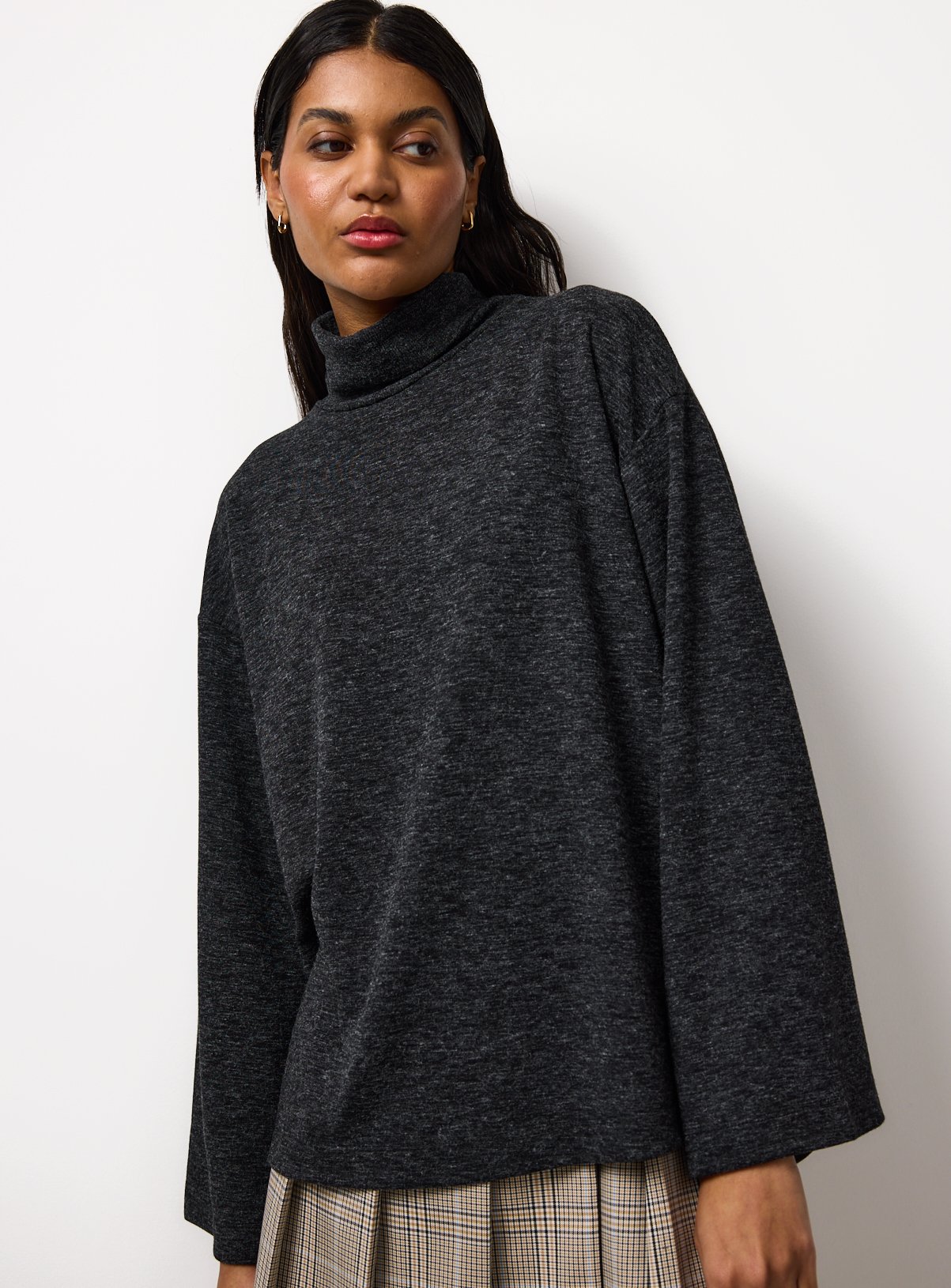 Charcoal Roll Neck Cape Co-ord Top