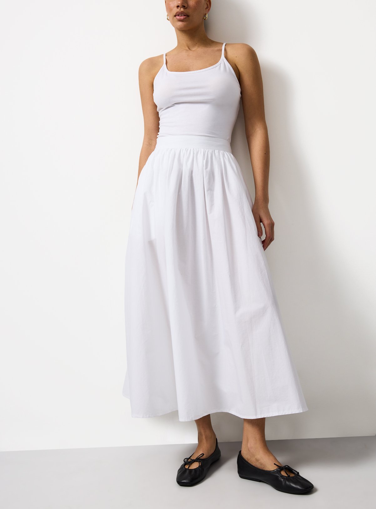 White Poplin Fabric Midaxi Full Skirt 20