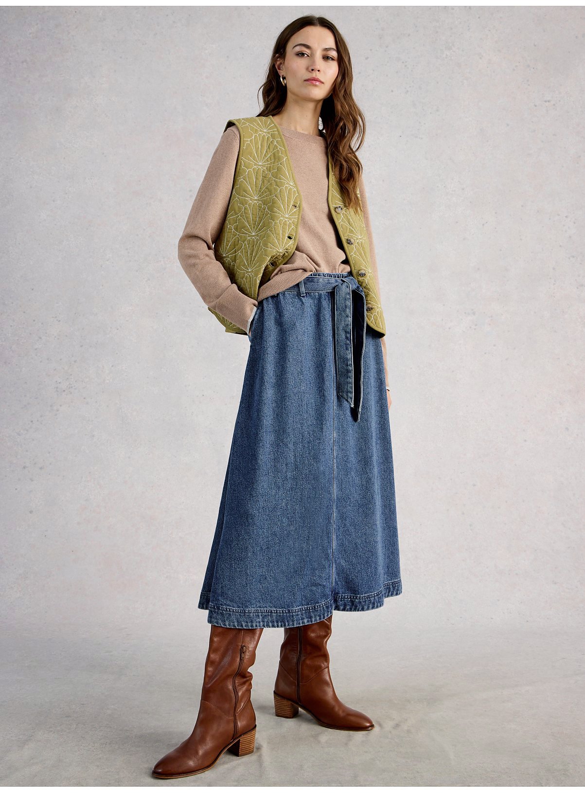 WHITE STUFF Lexi Denim Midi Skirt 