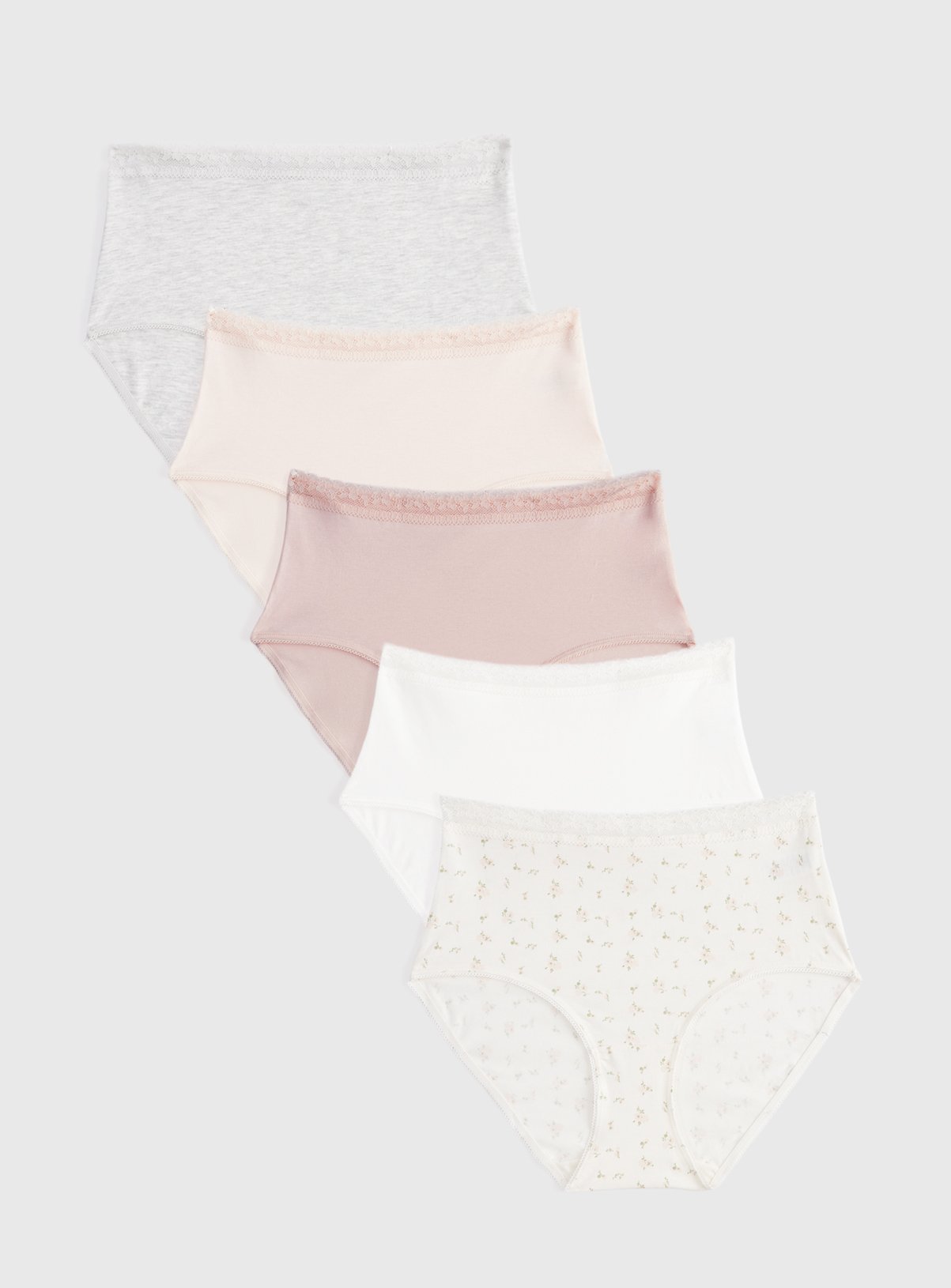 Nude & Floral Prints Lace Detail Full Brief Knickers 5 Pack 