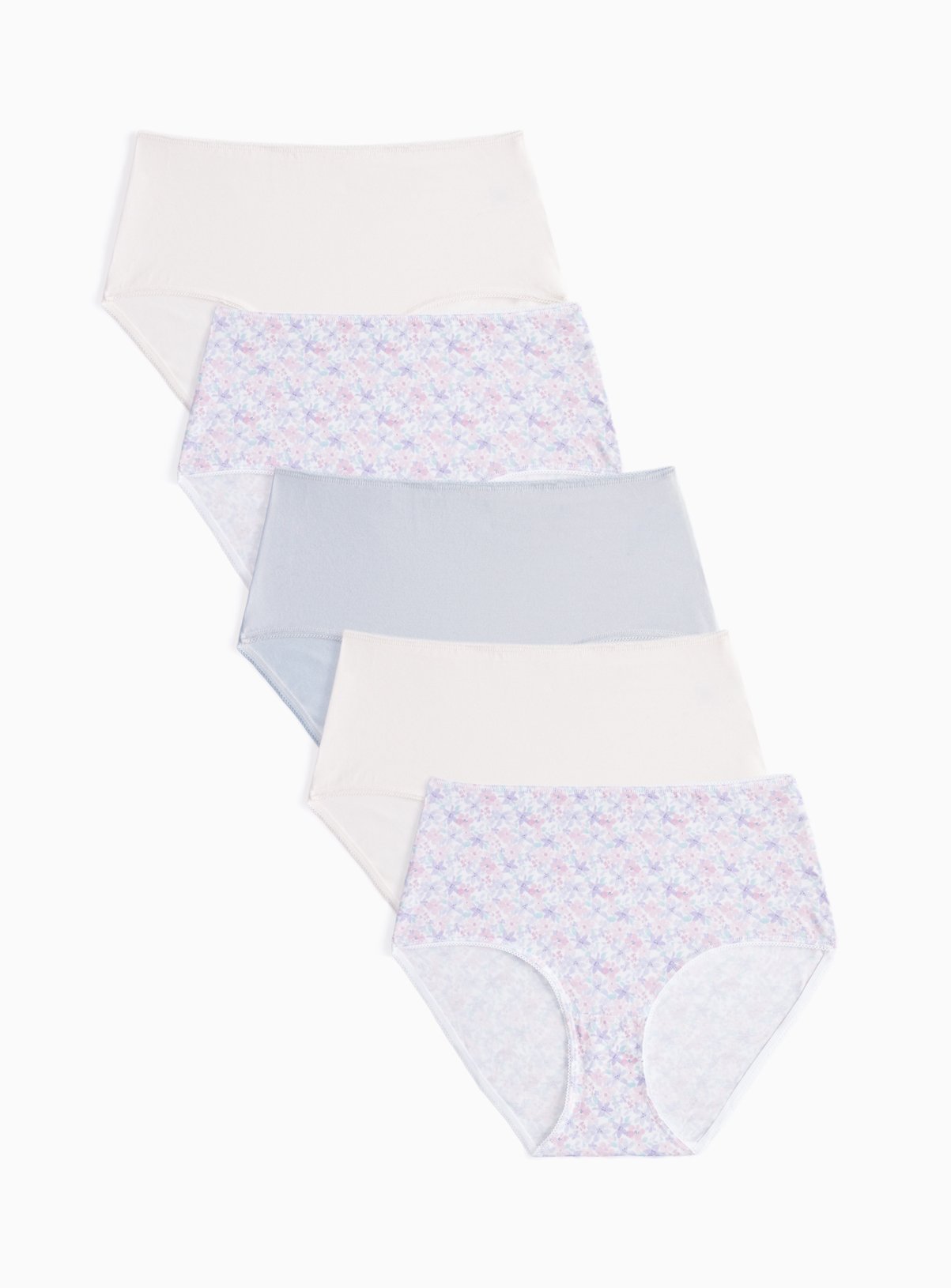 Plain & Floral Print Full Brief Knickers 5 Pack 