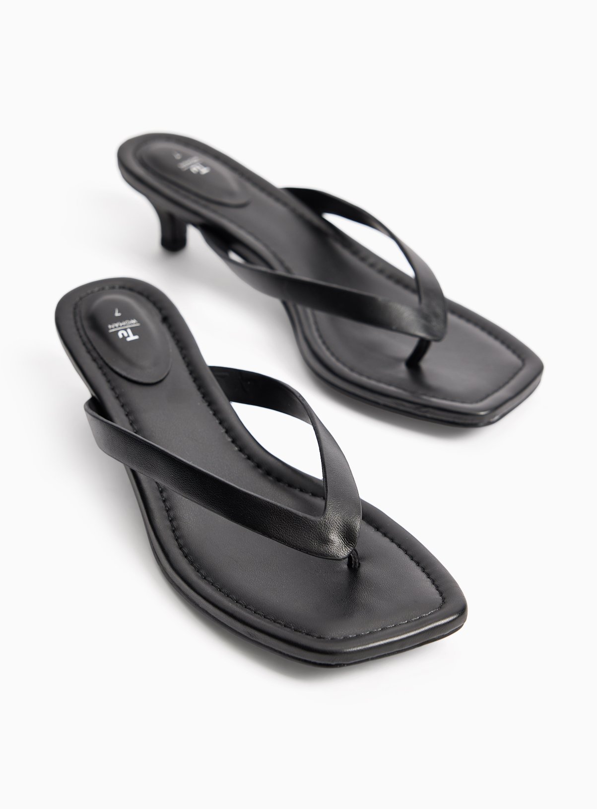 Black Heeled Toe Post Sandals 