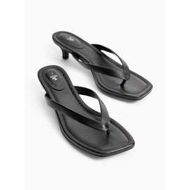Black Heeled Toe Post Sandals