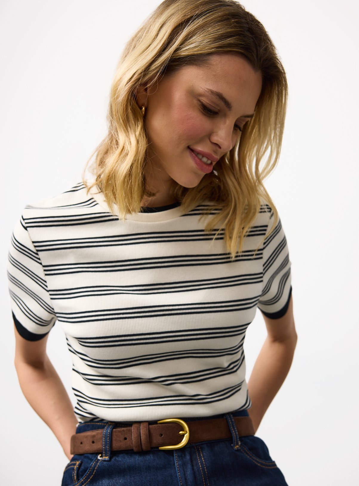 Mono Striped Mock Layer Short Sleeve Top 8