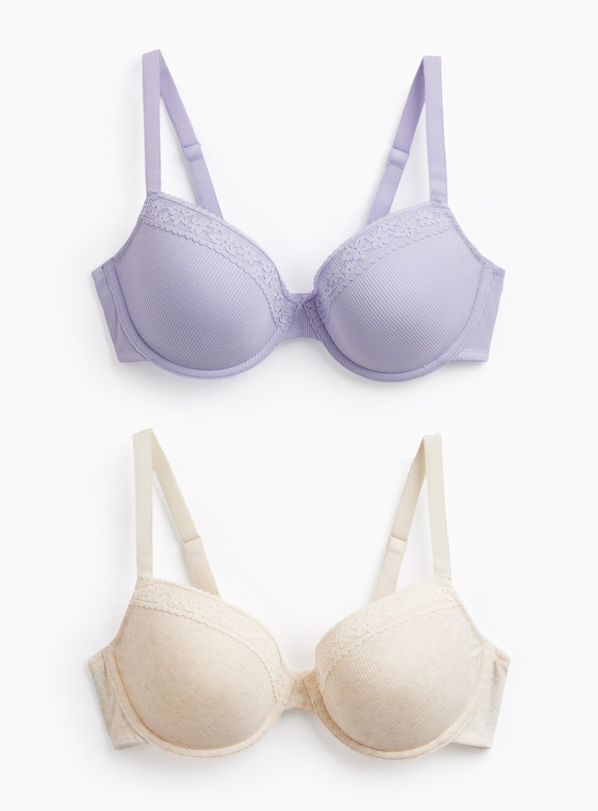 Oatmeal & Lilac Ribbed Underwired Plunge Bras 2 Pack 