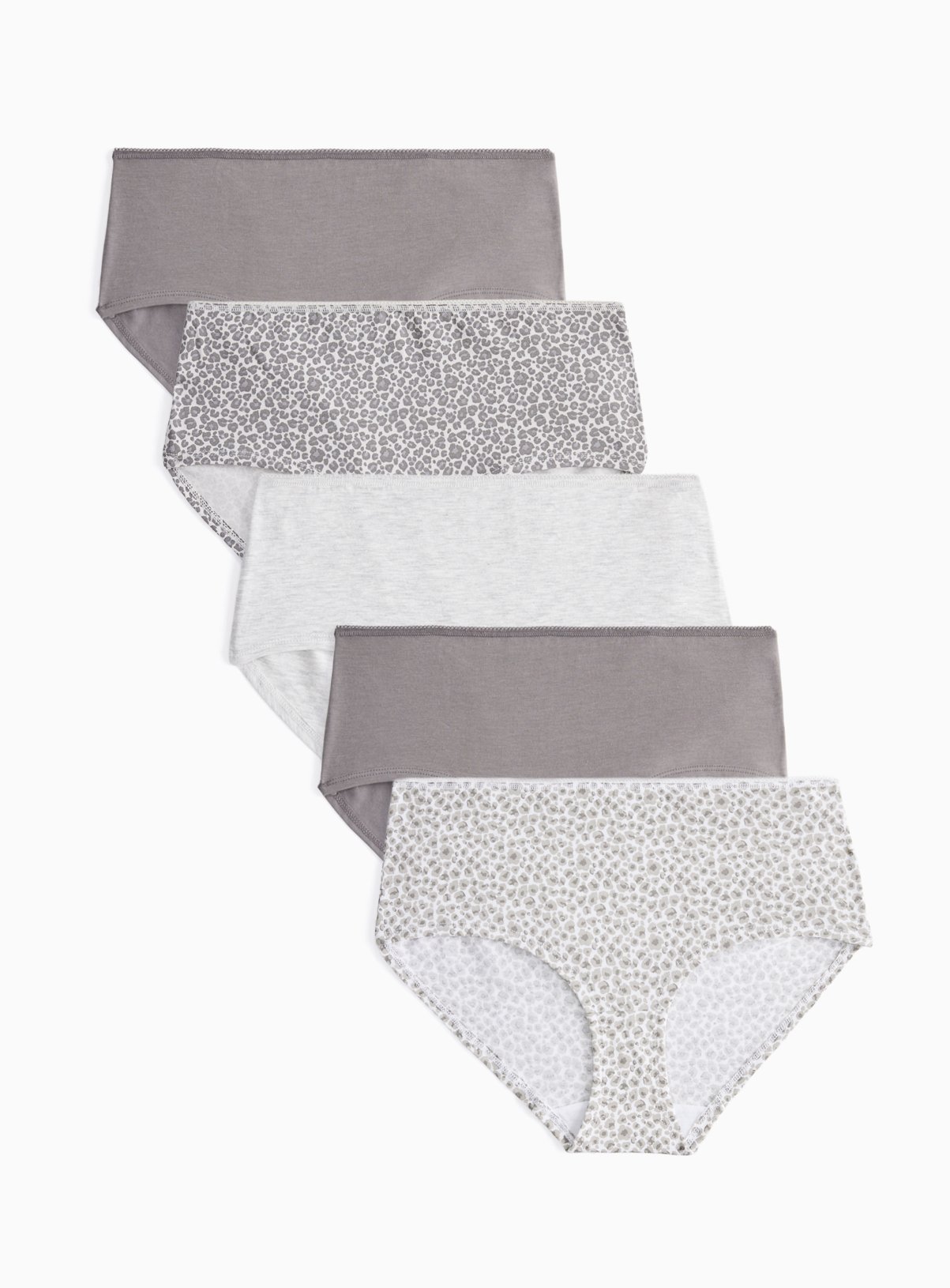 Grey Leopard Print Short Style Knickers 5 Pack 