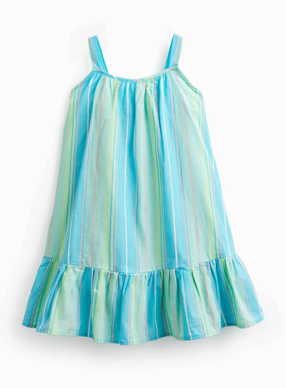 Green Stripe Print Sleeveless Poplin Dress 13 years