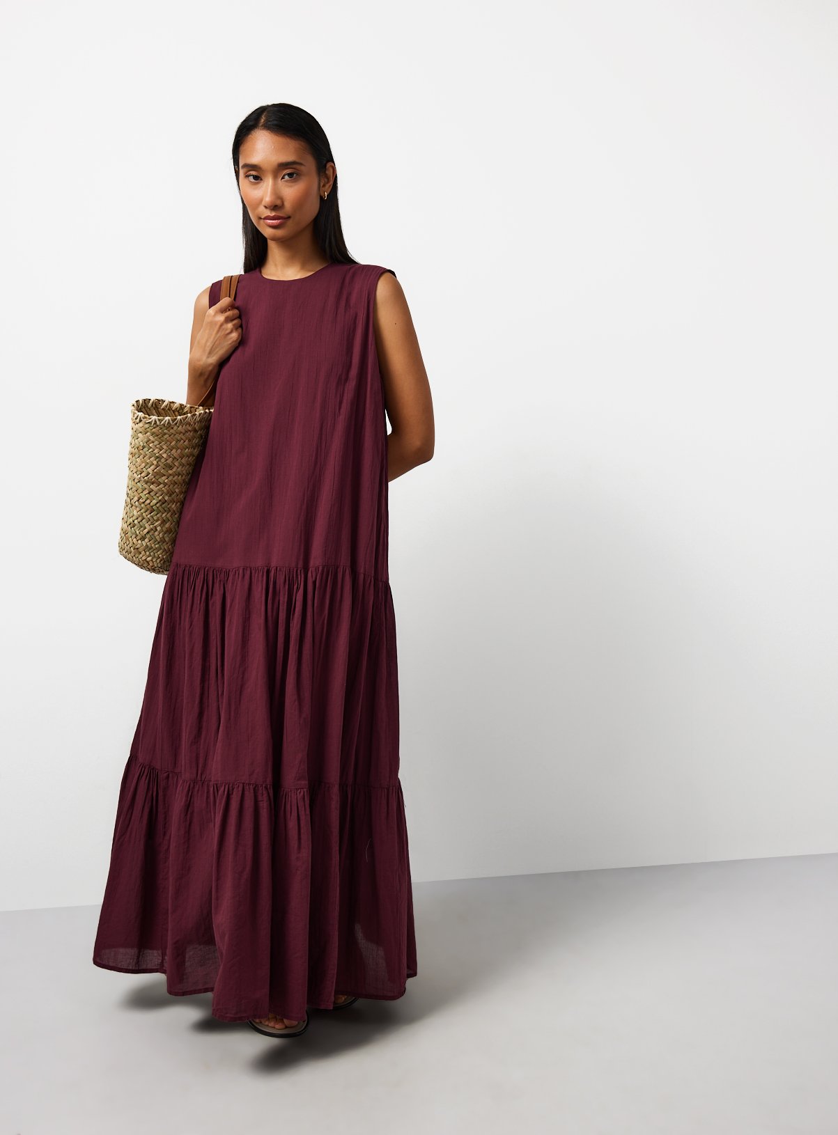 Berry Red Drop Waist Sleeveless Tiered Dress 12