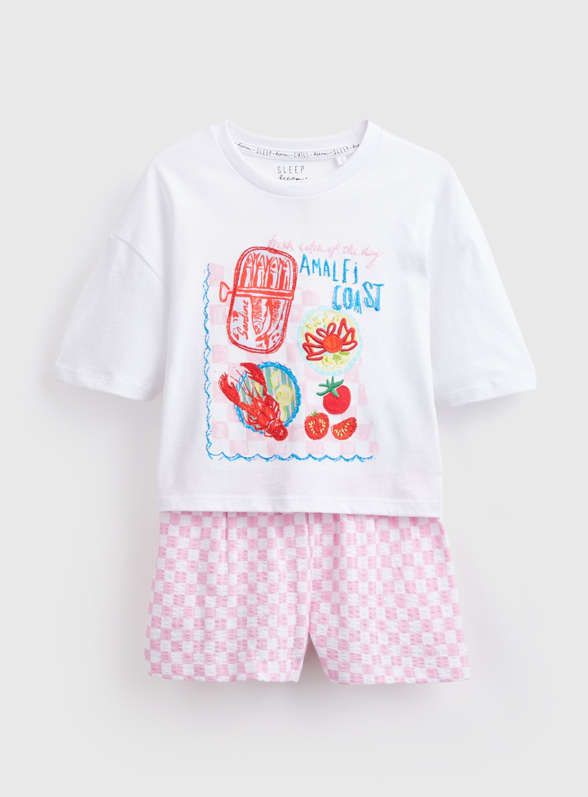 White Amalfi Coast Print Shortie Pyjamas 