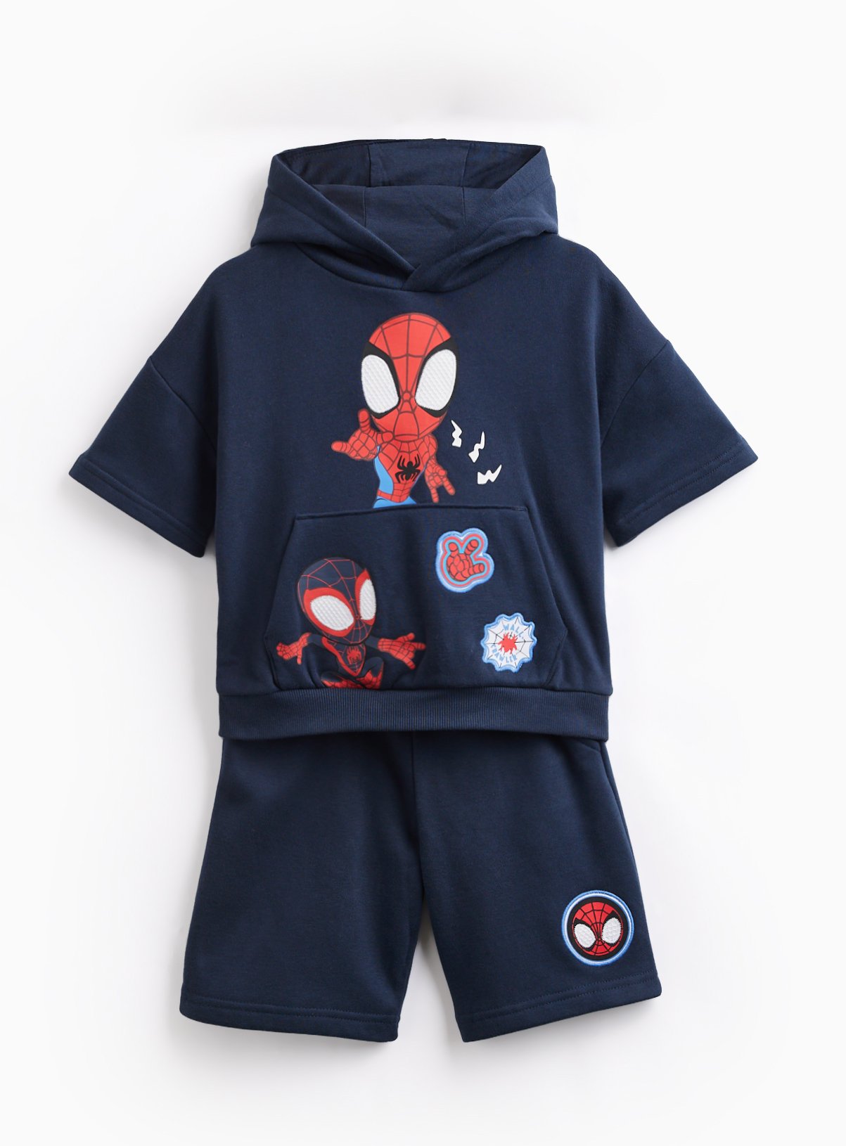 Navy Spider-Man Print Short Sleeve Hoodie & Shorts Set 