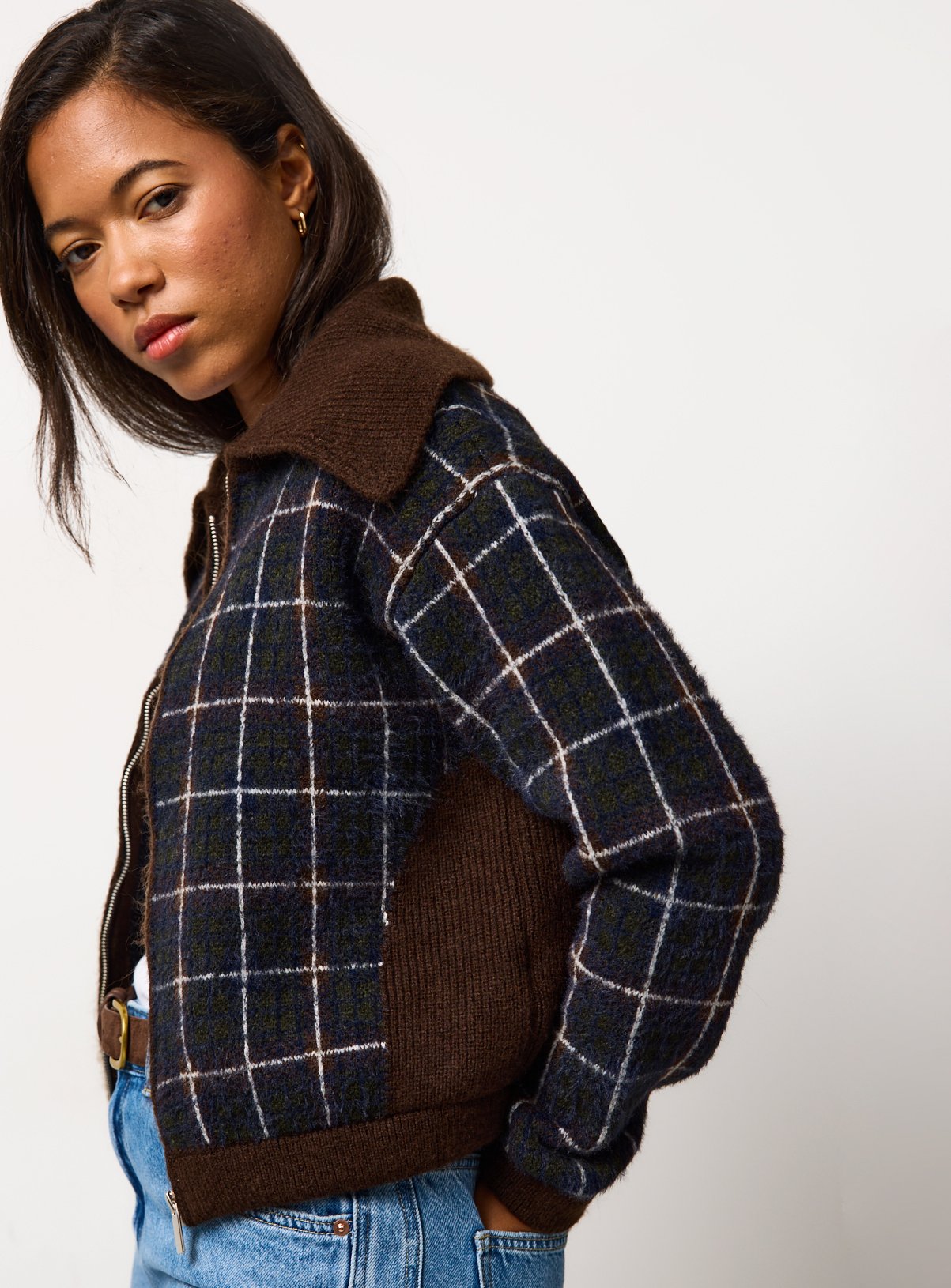 Navy Check Zip Jacket 