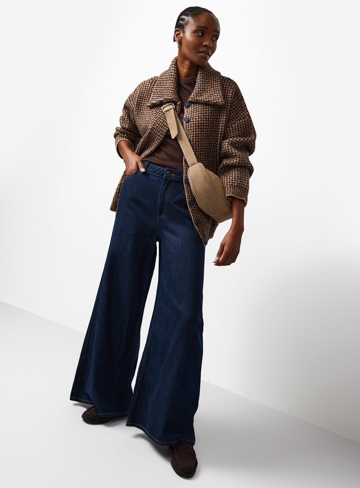 Longline Heritage Dogtooth Check Knit Jacket 