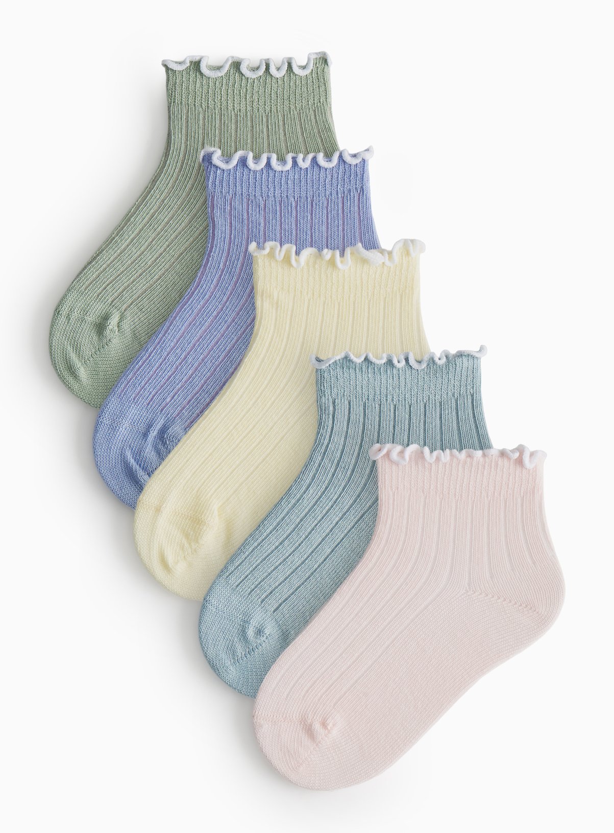 Pastel Lettuce Edge Detail Ankle Socks 5 Pack 
