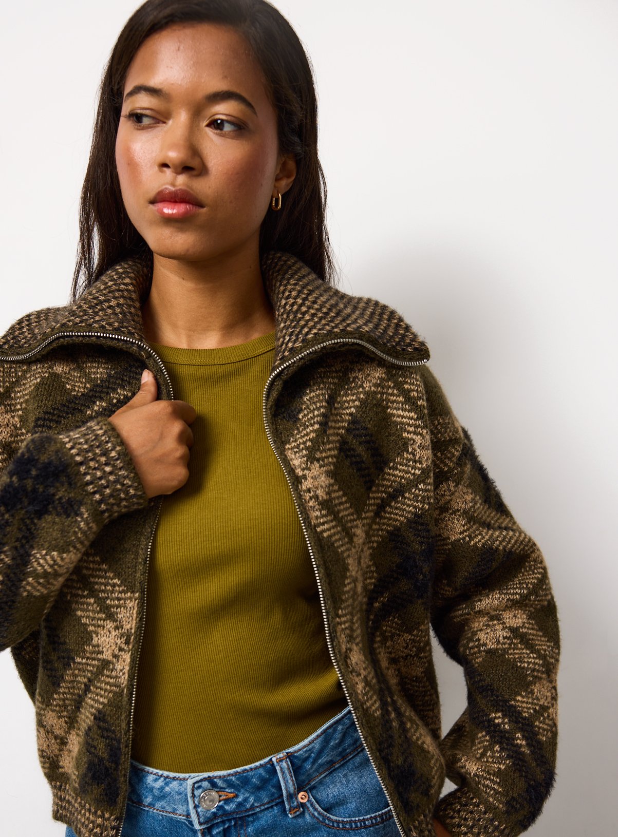 Green Check Knitted Jacket 