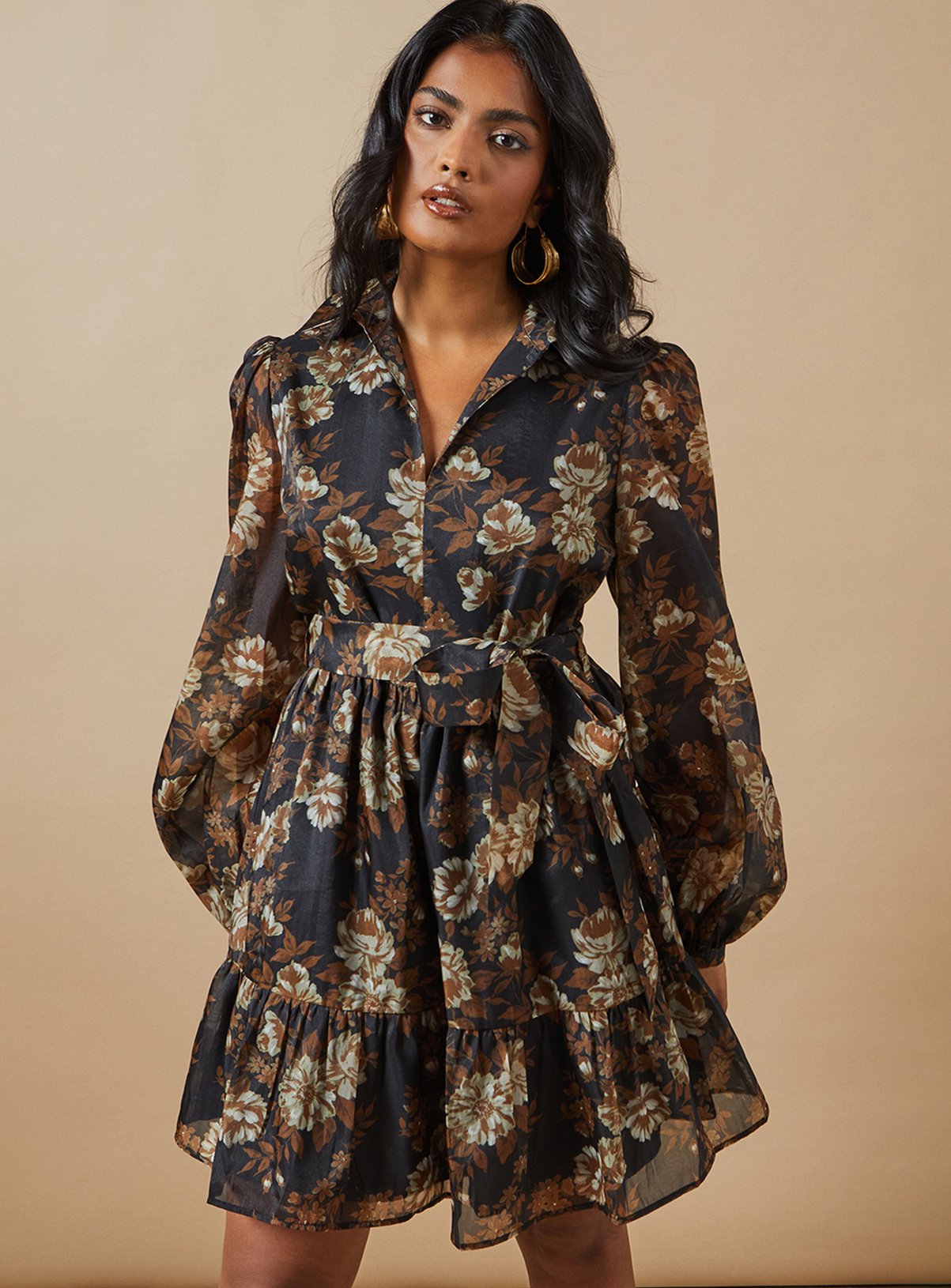 OASIS Organza Collared Mini Dress Black