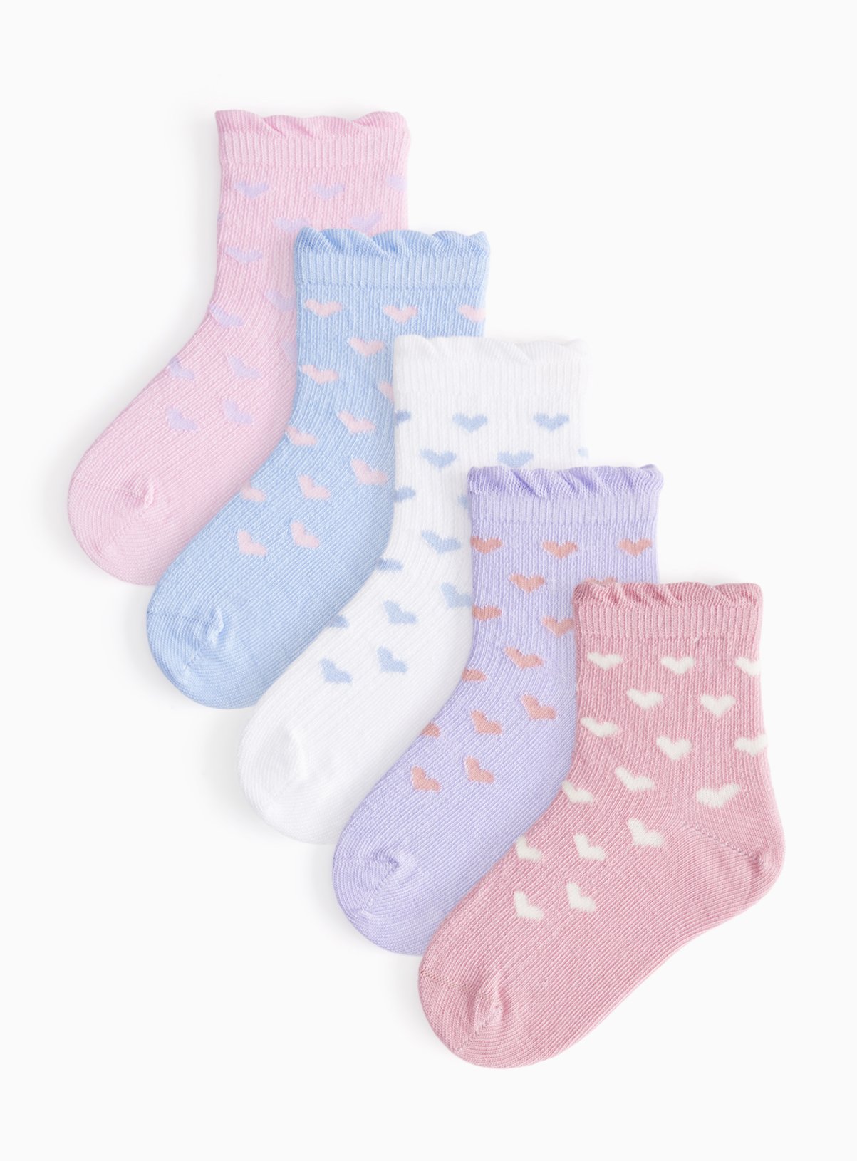 Pastel Heart Frill Ankle Socks 5 Pack 